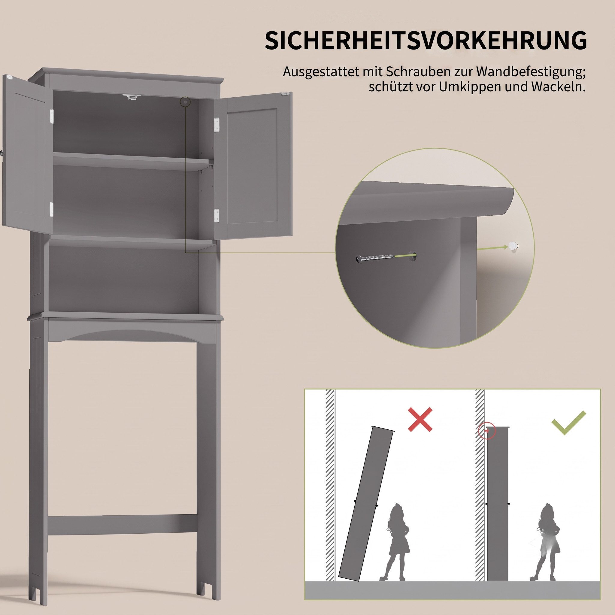 Blishom Badregal WC-Regal über Toilette, Badezimmerschrank mit Verstellbarem Regalboden, Badregal Platzsparend mit Offenem Fach, 167 x 60 x 23 cm – Bild 3 von 5