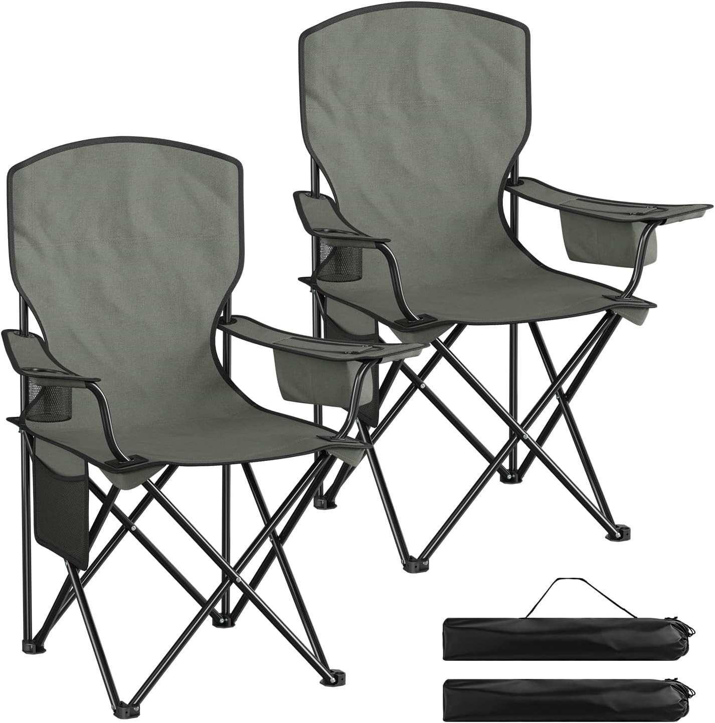 Woltu Campingstuhl (1 St), Klappbar, leicht, mit Hochlehne Kühltasche Getränkehalter Seitentasche