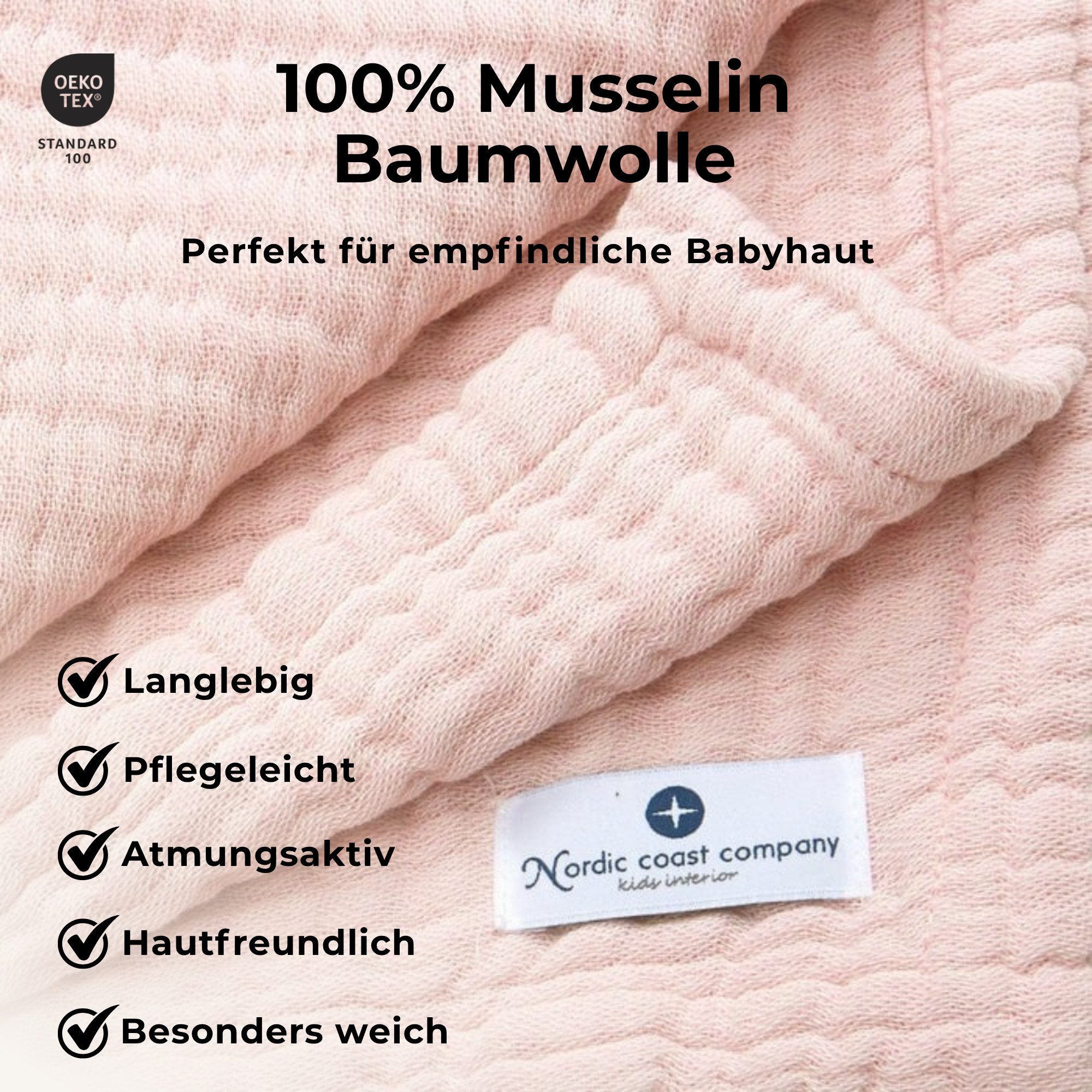 Babydecke Babydecke Musselin Kuscheldecke Puckdecke Baby & Neugeborene, Nordic Coast Company, Sommerdecke, Puck-u. Stilltuch, Einschlagdecke, Baumwolle atmungsaktiv