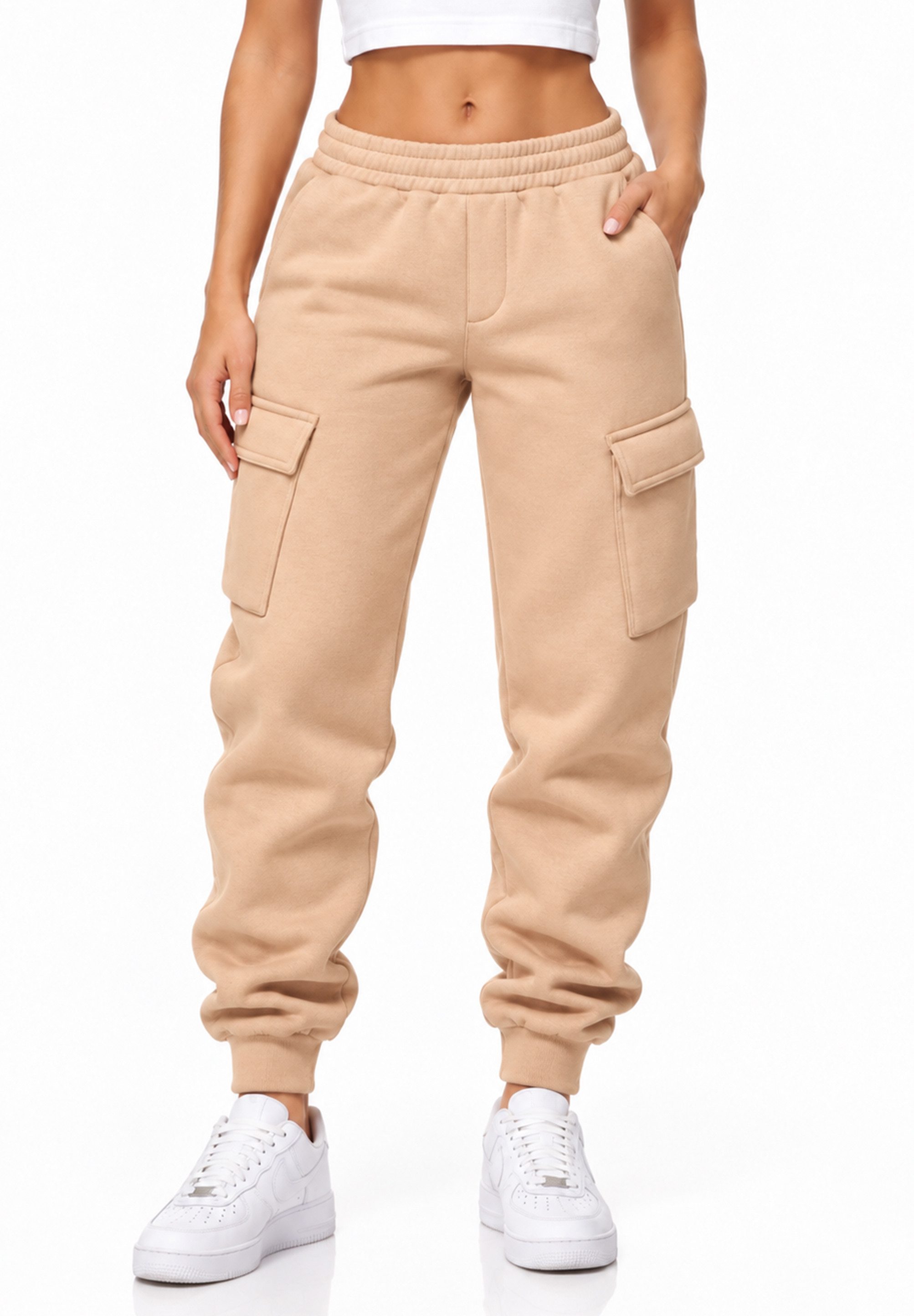 DAILY COTTON Jogginghose als Cargohose - Lange Trainingshose Sweatpants Herren Freizeithose mit Bündchen aus Baumwolle im Regular-Fit