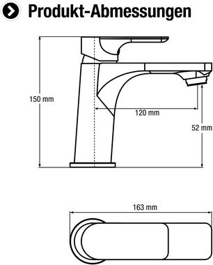 CORNAT Waschtischarmatur Verchromter Messingkörper - Rundes Design - Normale Auslaufhöhe Mit Druck-Ablaufventil / Wasserhahn fürs Bad / Waschbecken-Armatur