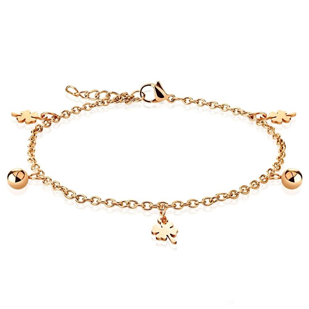 BUNGSA Armband Bettelarmband Kleeblatt & Ball Rosegold aus Edelstahl Damen (1 Armband, 1-tlg), Bracelet Armschmuck