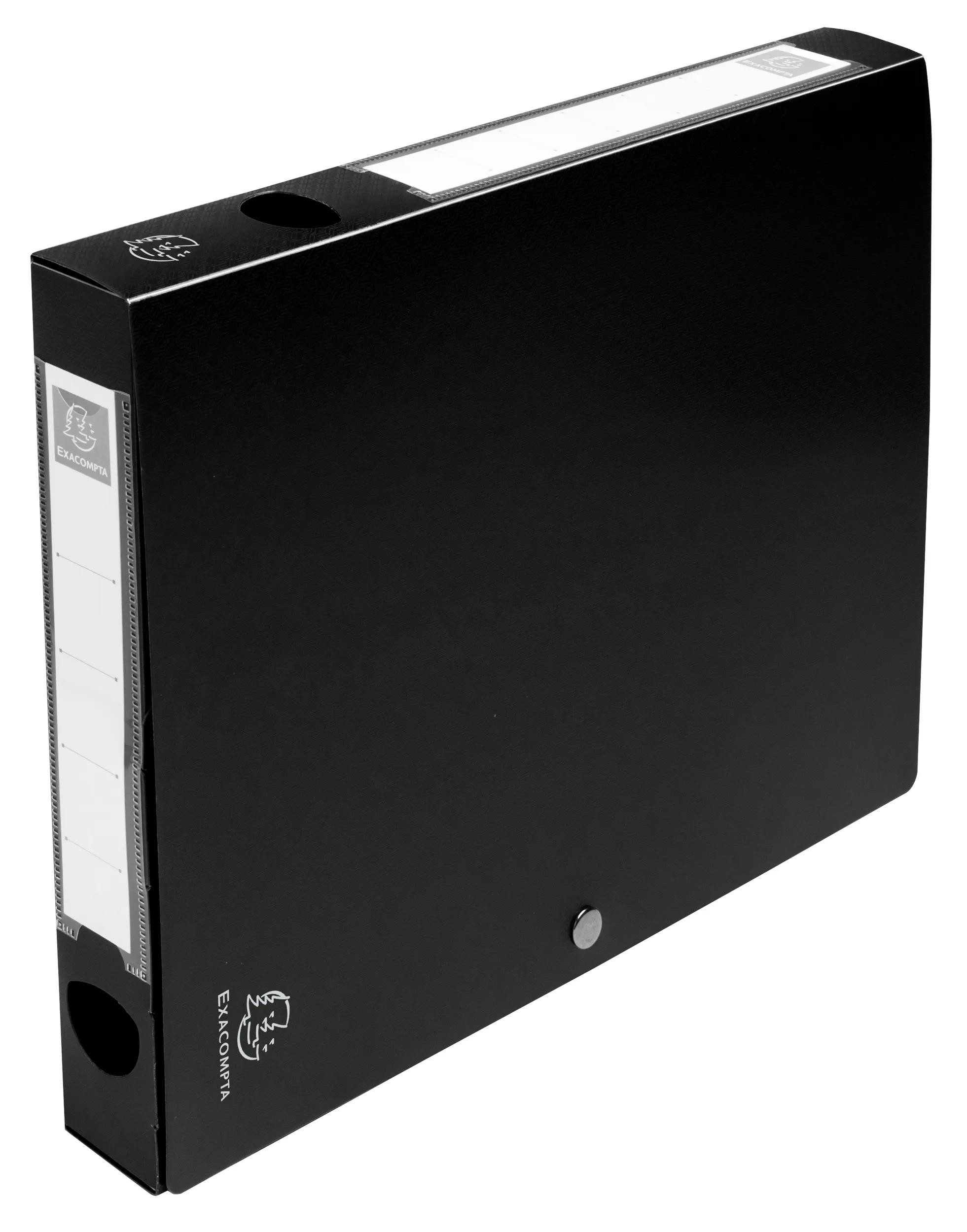 EXACOMPTA Archivcontainer 10x Archivbox + Knopf, PP 700µ, Rücken 40mm, A4, Schwarz, 54631E, Boxen mit Druckknopf