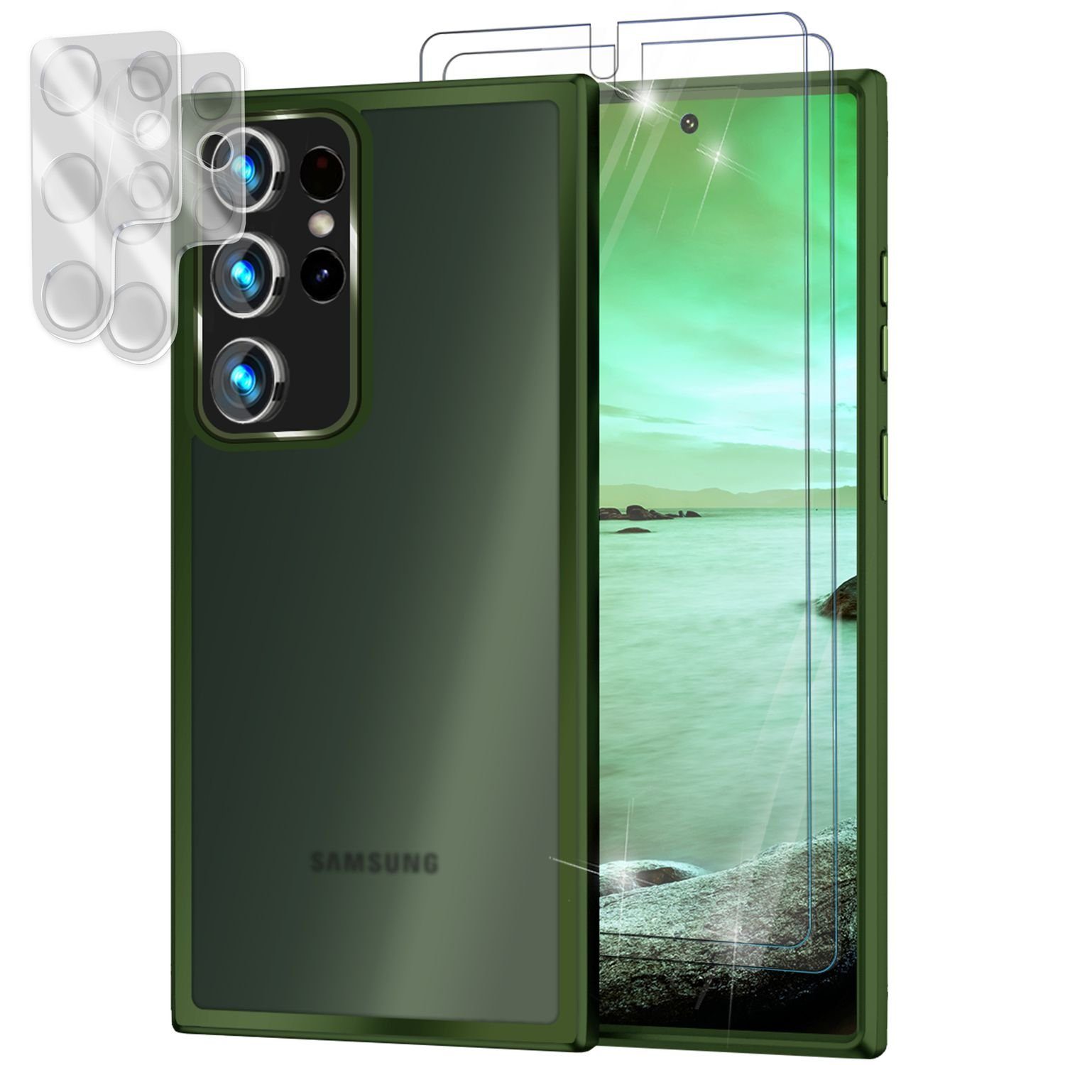 Nalia Smartphone-Hülle Samsung Galaxy S23 Ultra 17,3 cm (6,8 Zoll), Hybrid Hülle Semi-Transparent Matt / 2x Display- & Kameraschutz / Case