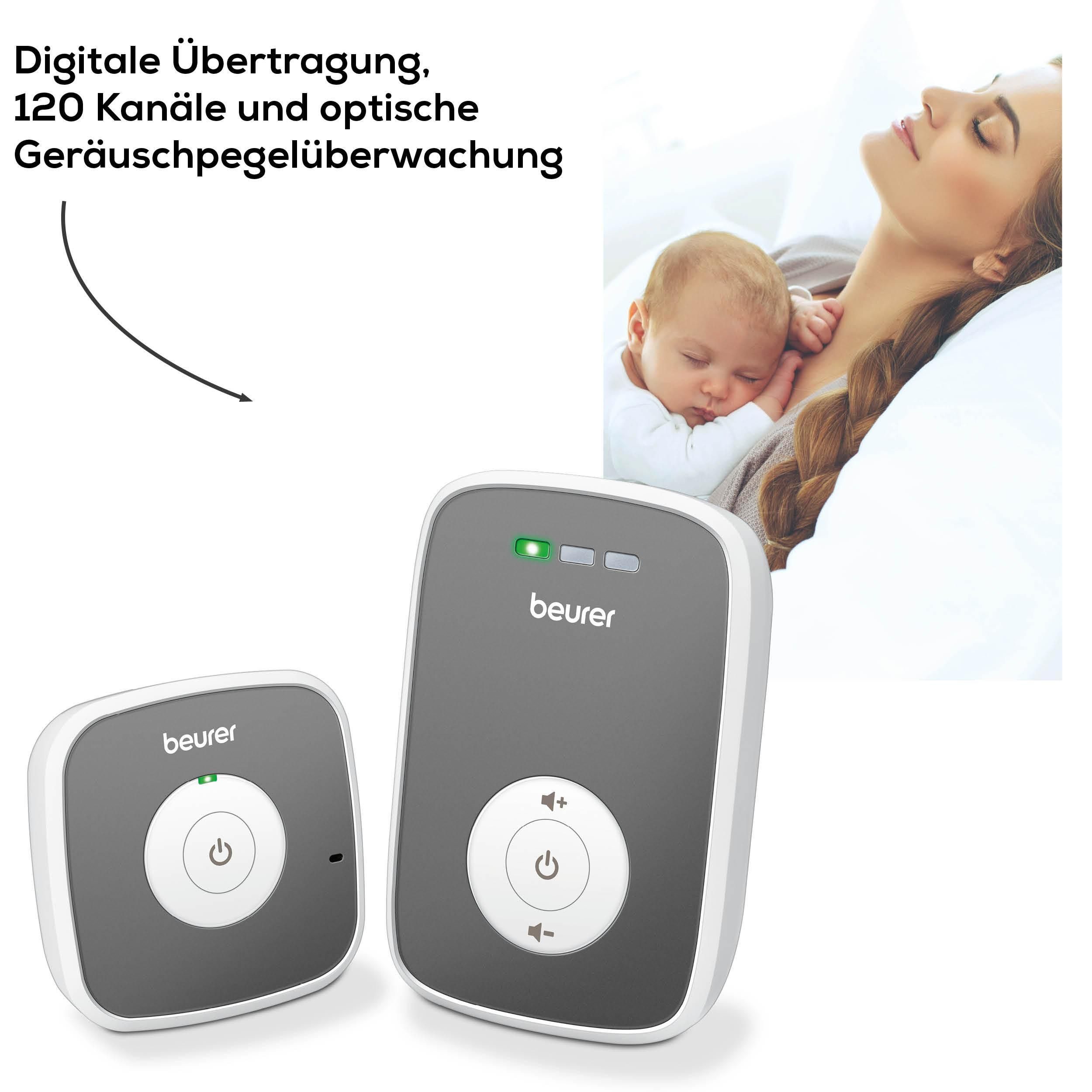 BEURER Babyphone BY 33 mit optischer Geräuschpegelüberwachung und LED-Anzeige, Reichweitenkontrolle mit akustischem Signal