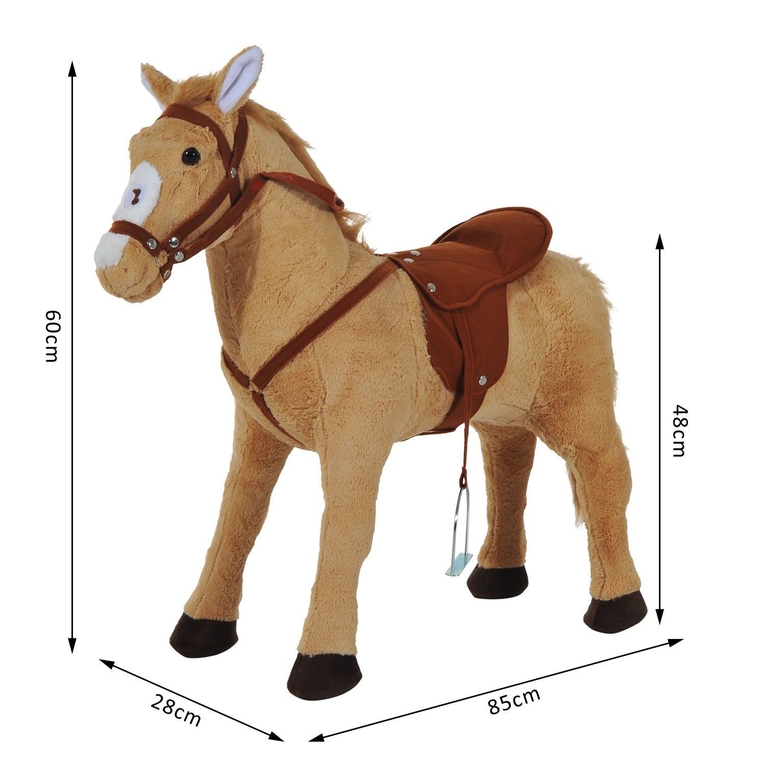 HOMCOM Stehtier Plüschpferd Spielpferd für Kinder Stehpferd mit Sound Beige, 85L x 28B x 60H cm
