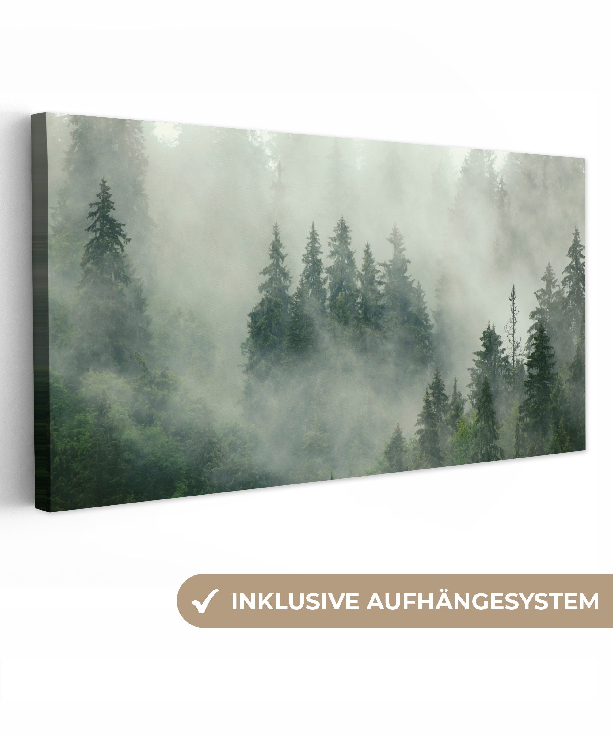 OneMillionCanvasses® Leinwandbild Panorama Wald - Nebel günstig online kaufen