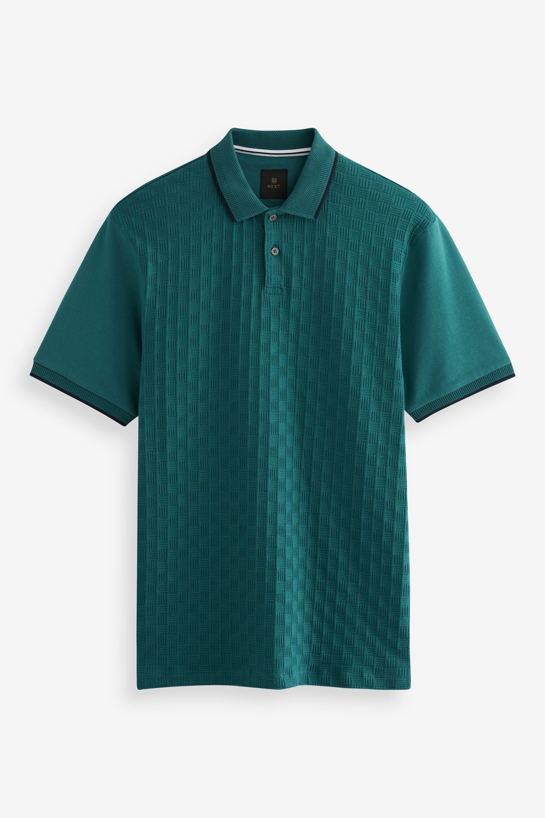 Next Poloshirt Strukturiertes Polo-Shirt (1-tlg) Teal Blue