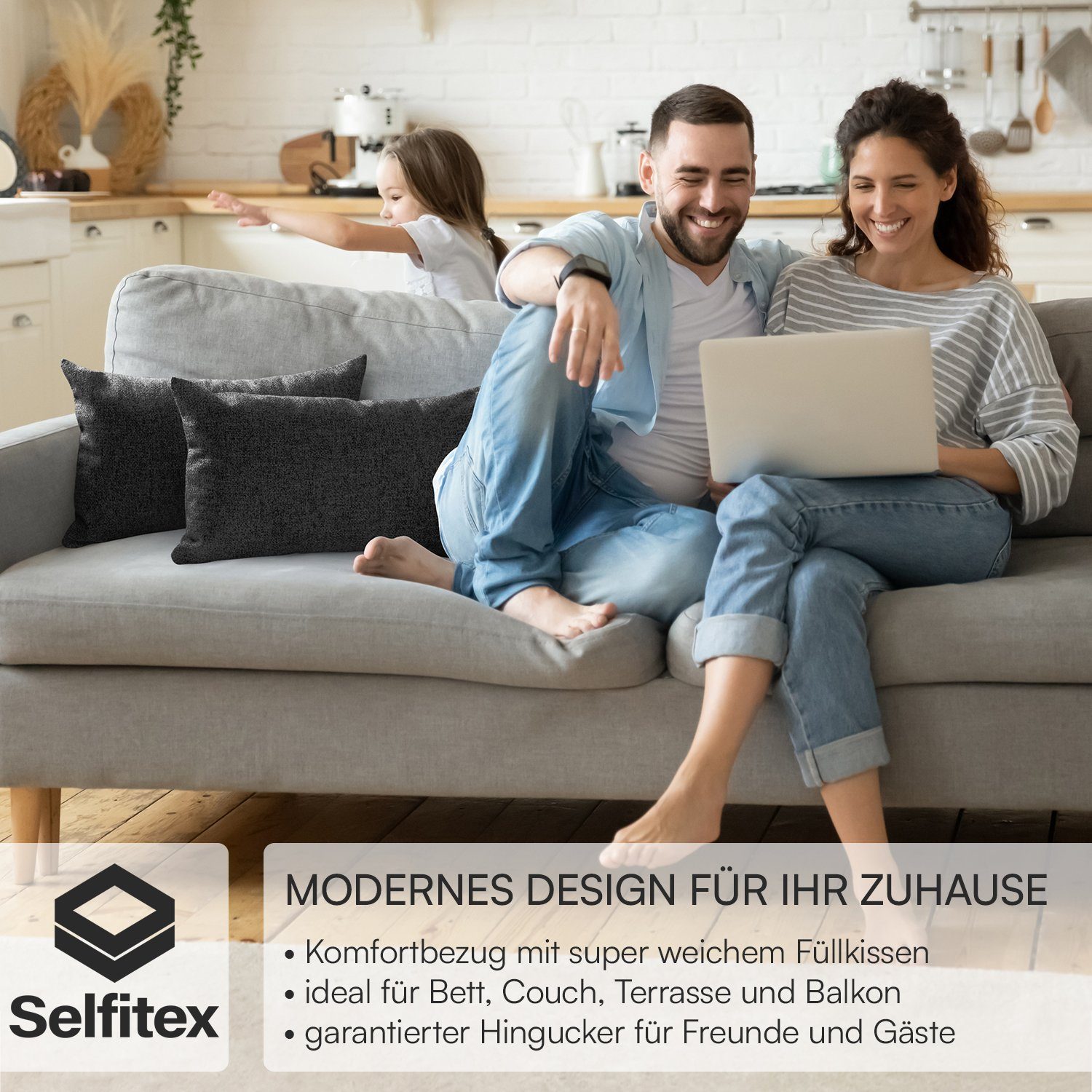 Selfitex Dekokissen 2er Set, 30x50/40x40/40x60/50x50 inkl. Füllkissen, Farben zur Auswahl, robuster Polsterstoffbezug mit weichen Füllkissen
