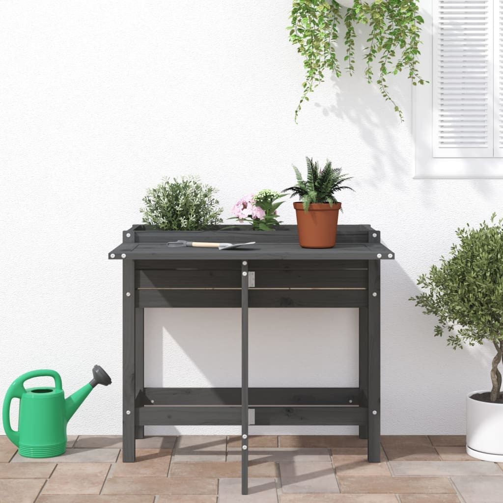 vidaXL Blumentopf Pflanzkasten mit Klappbarer Tischplatte Grau Massivholz Kiefer (1 St)