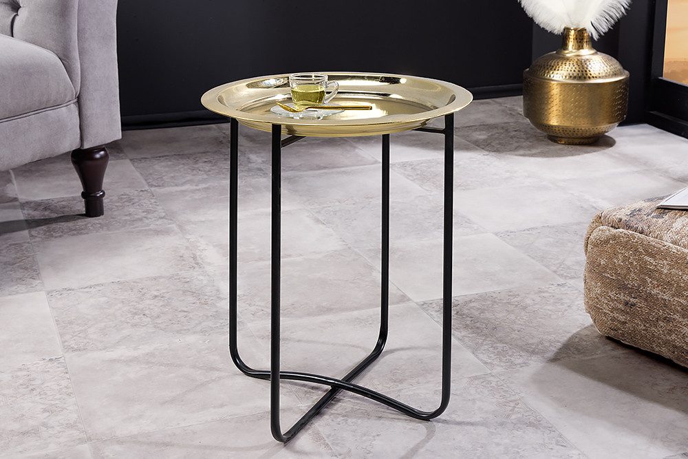 riess-ambiente Beistelltisch CASABLANCA 50cm messing gold / schwarz · Wohnzimmertisch aus Metall (Einzelartikel, 1-St), Teetisch · rund · handmade · abnehmbares Tablett · orientalisch