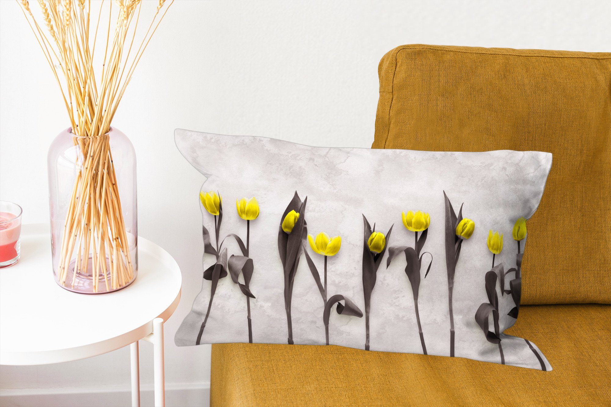 mit Dekoration, Schlafzimmer - Blumen Dekokissen Marmor, MuchoWow Tulpen Wohzimmer Dekokissen Zierkissen, Füllung, -