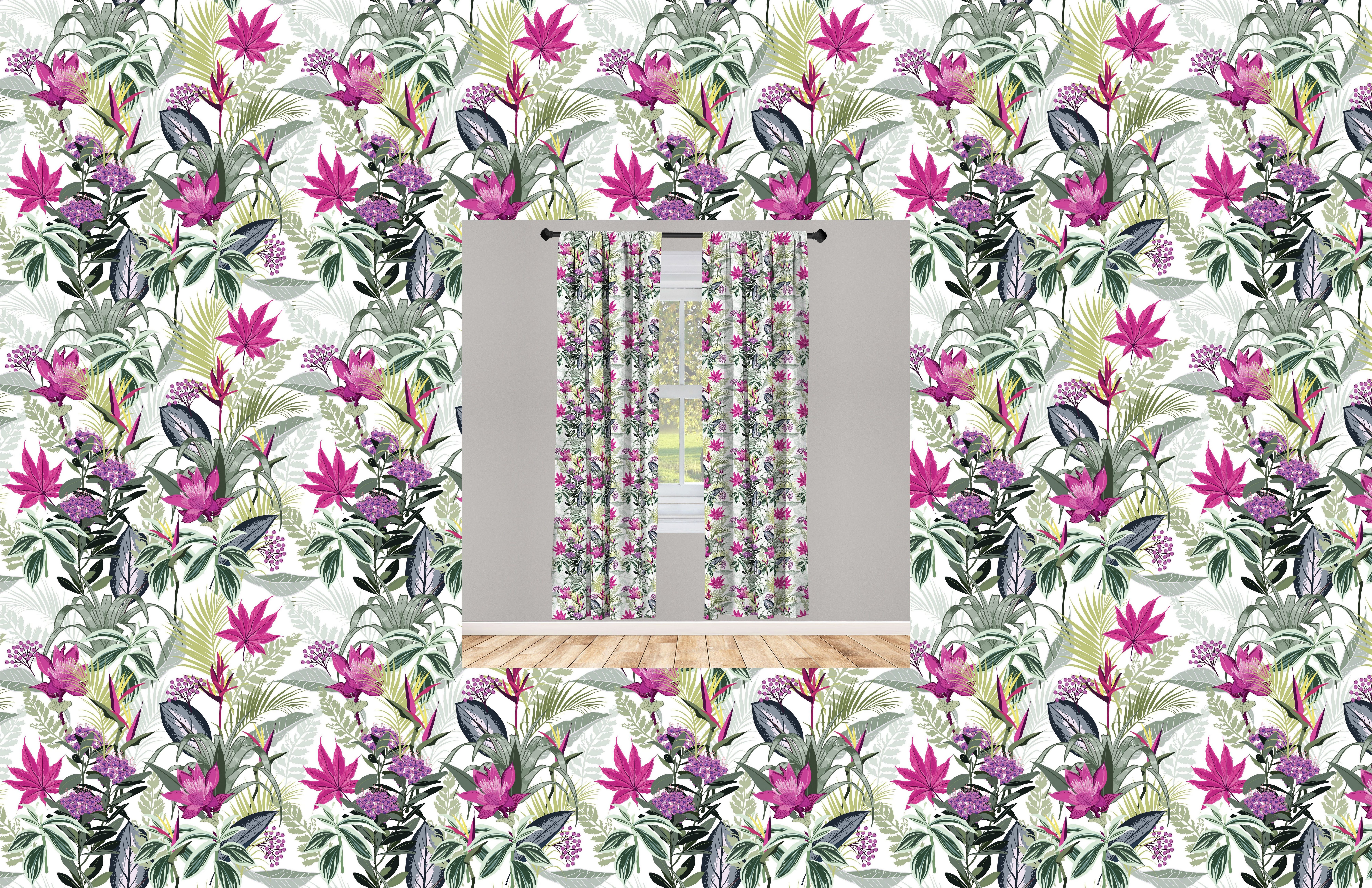 Vorhang Wohnzimmer für Microfaser, Blumen Gardine Blumen Abakuhaus, Dekor, mit Blätter Schlafzimmer Spitz