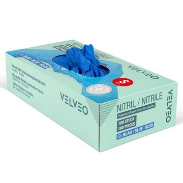 VELVEO Putzhandschuh 100 Stück Nitril Untersuchungshandschuhe in Spender-Box Größe wählbar: XS, S, M, L, XL, XXL Einweghandschuhe Einmalhandschuhe Größe S