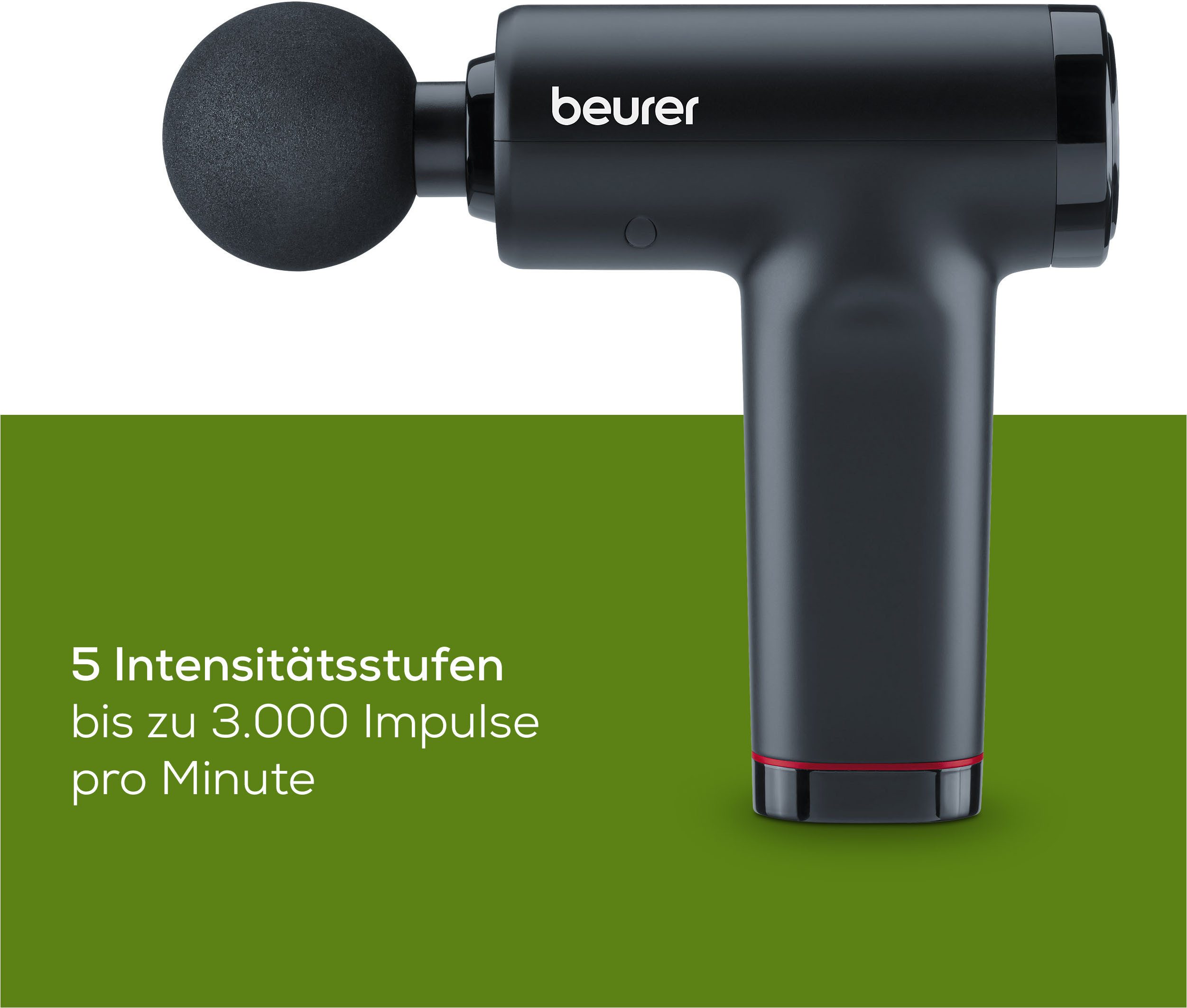 BEURER Massagepistole MG 89 kraftvolles Muskelmassagegerät mit 3 Aufsätzen, Gezielte Muskelregeneration, 3 Massageaufsätze, 5 Intensitätsstufen