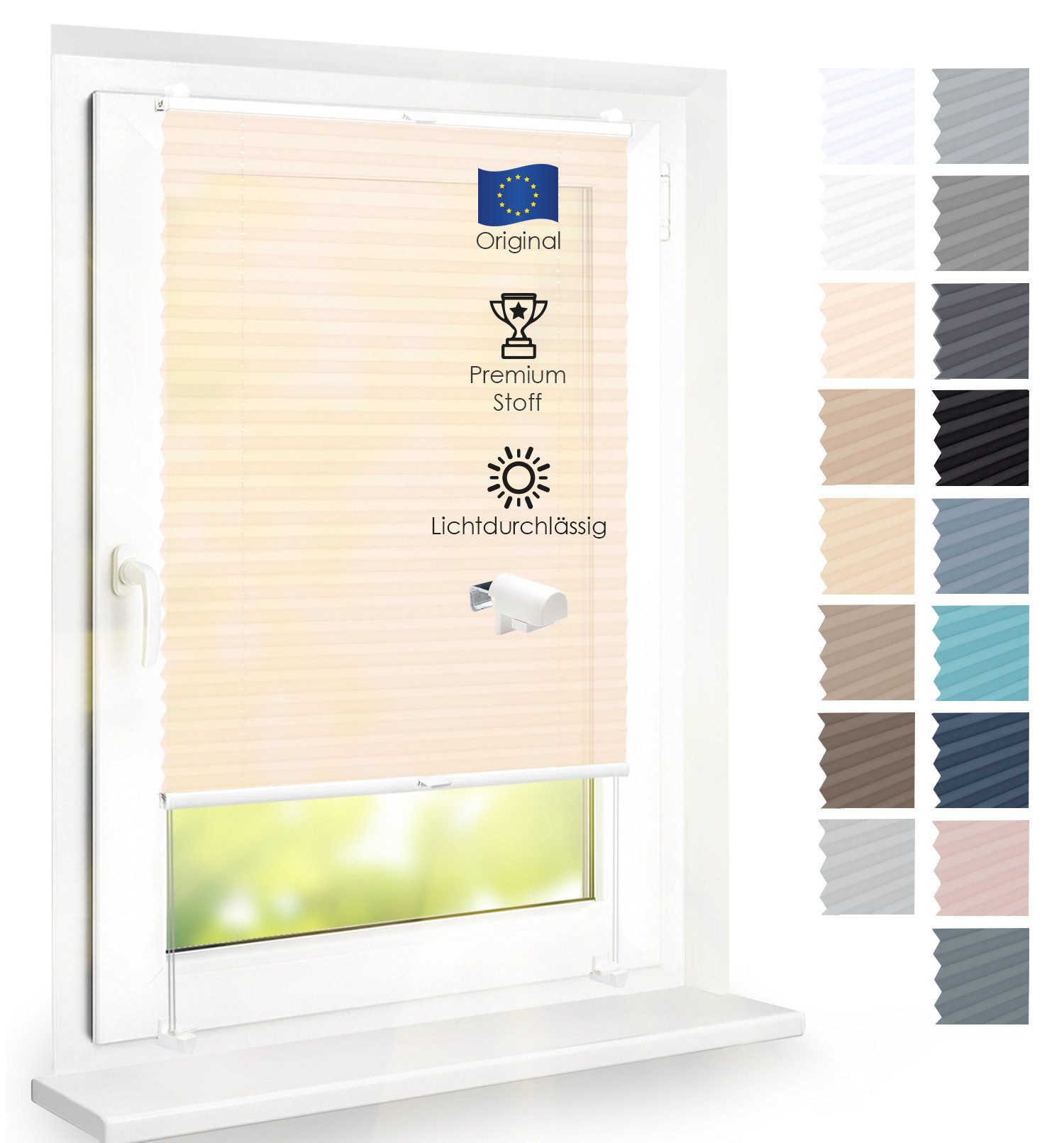 DomDeco Plissee Premium Plissee ohne Bohren, Sichtschutz, lichtdurchlässig, blickdicht, Klemmfix, Klemmfix, UV-beständig, modernes Design, stufenlos