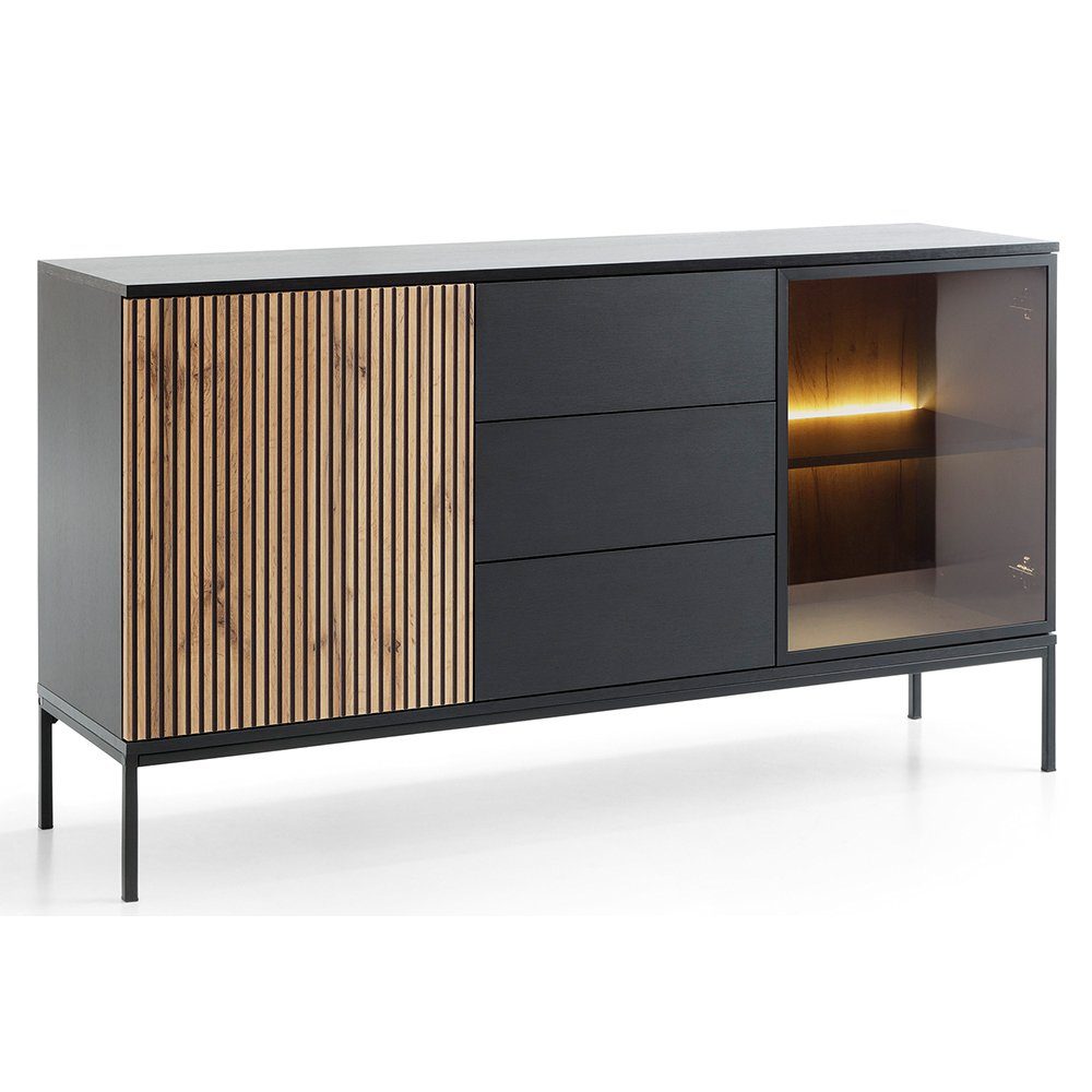 Lomadox Sideboard SIBARI-160, Sideboard in schwarz mit Wotan Eiche Nb., gri günstig online kaufen