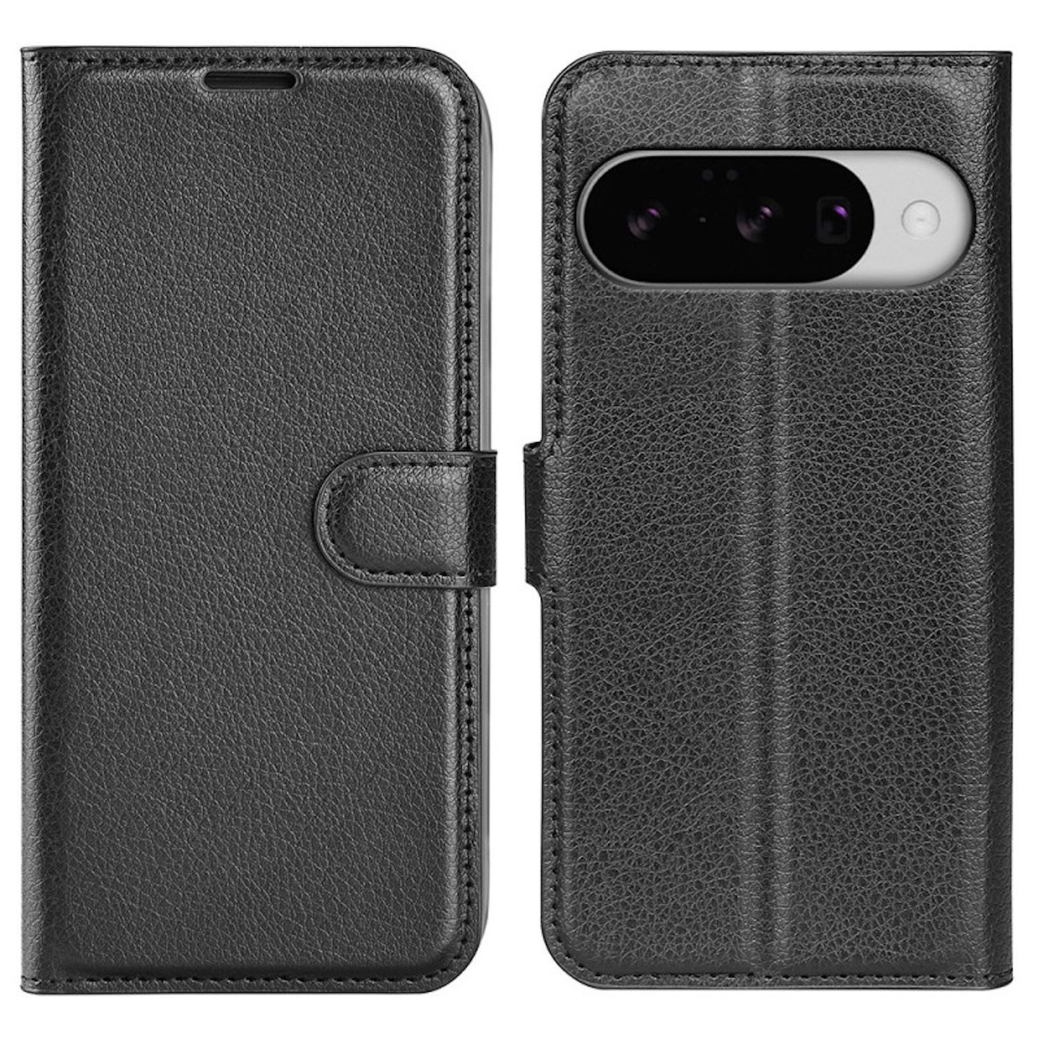 Wigento Smartphone-Hülle Für Google Pixel 10 / 10 Pro Kunstleder Hülle Schwarz + 9H Hart Glas, Produktset Kunst-Leder Tasche + H9 Hart Glas