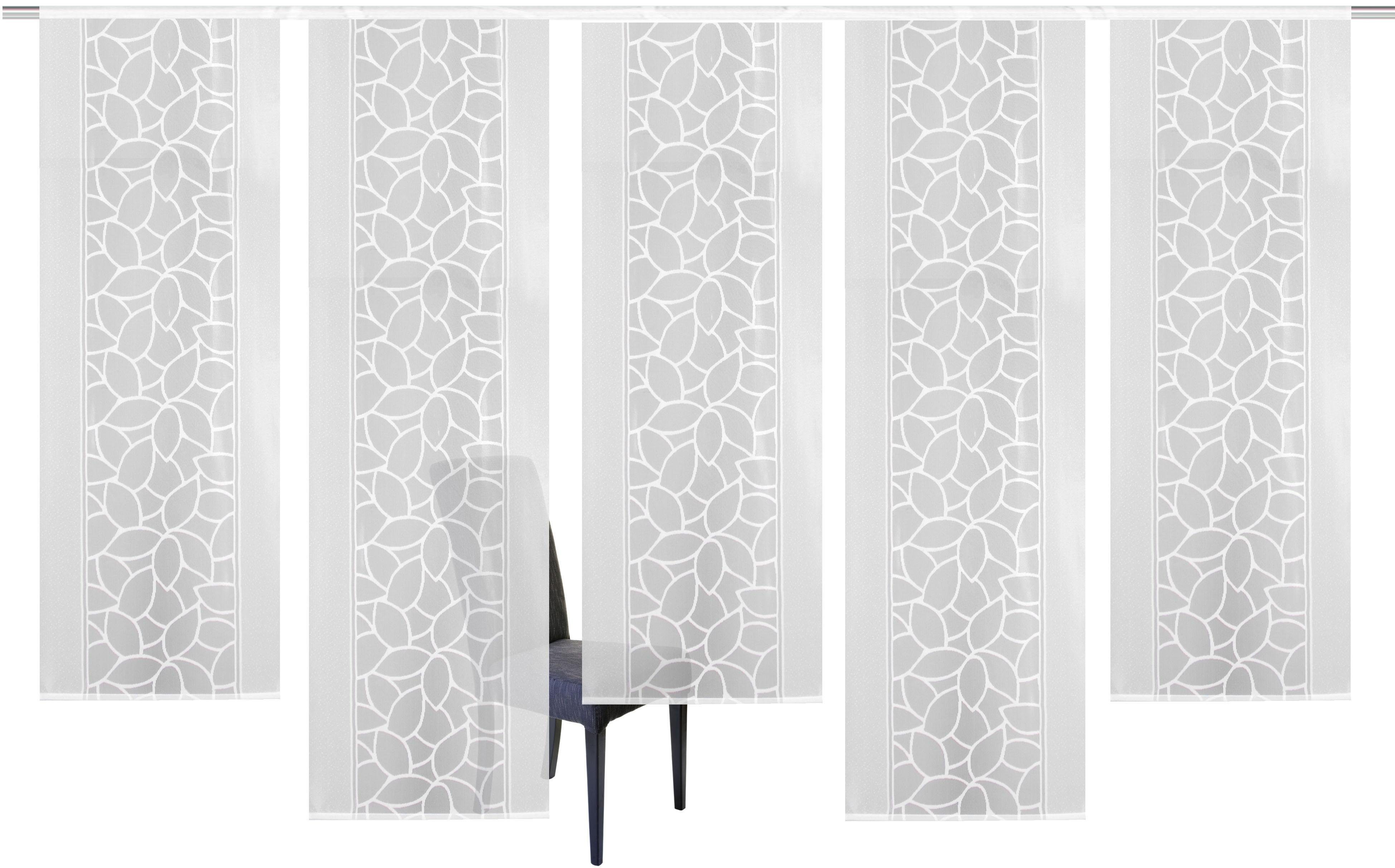 HOME WOHNIDEEN Schiebegardine JENNA (5 St), Klettband, halbtransparent, Schiebevorhang Jacquard Set