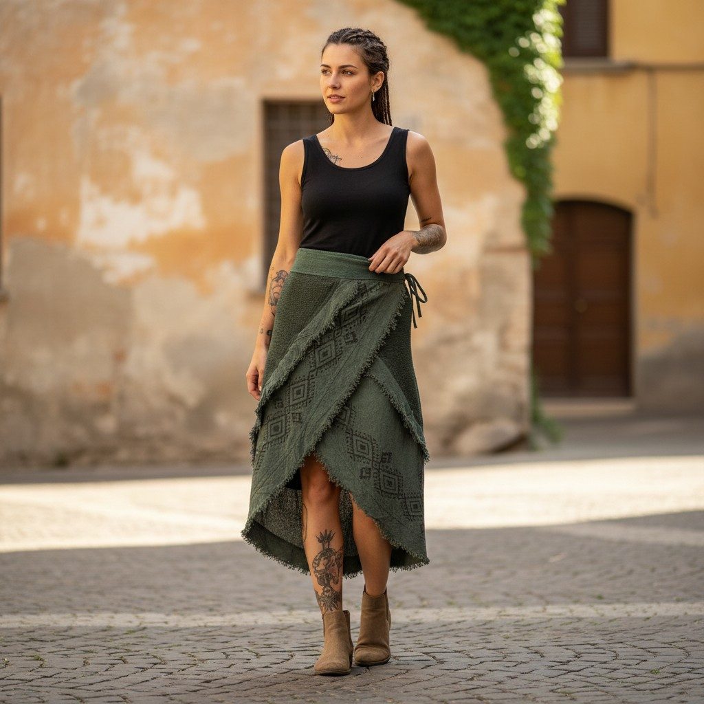 Guru-Shop Minirock Goa Wickelrock, Tribal Lagenlook Rock, Boho.. alternative Bekleidung