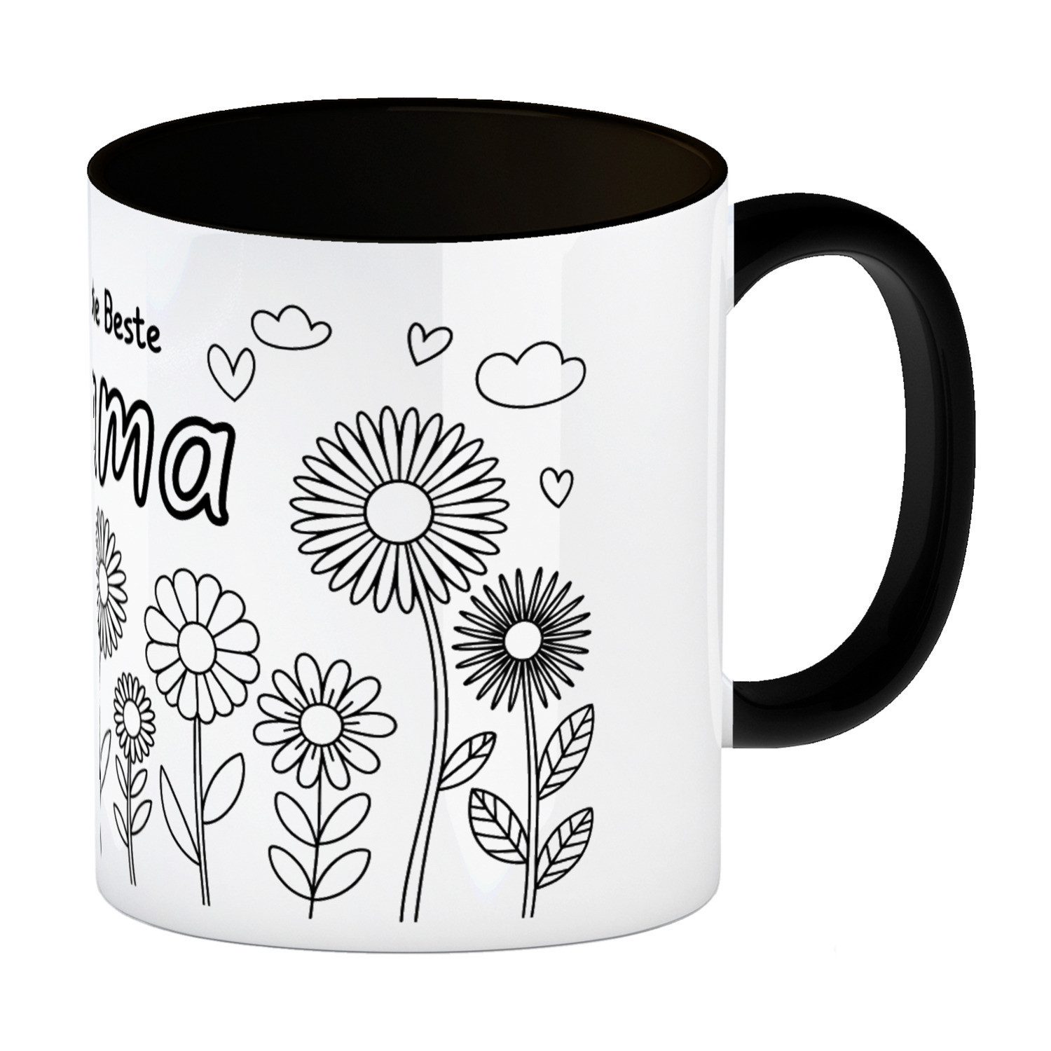 speecheese Tasse Für die Beste Mama Blumen Kaffeebecher in schwarz zum Ausmalen