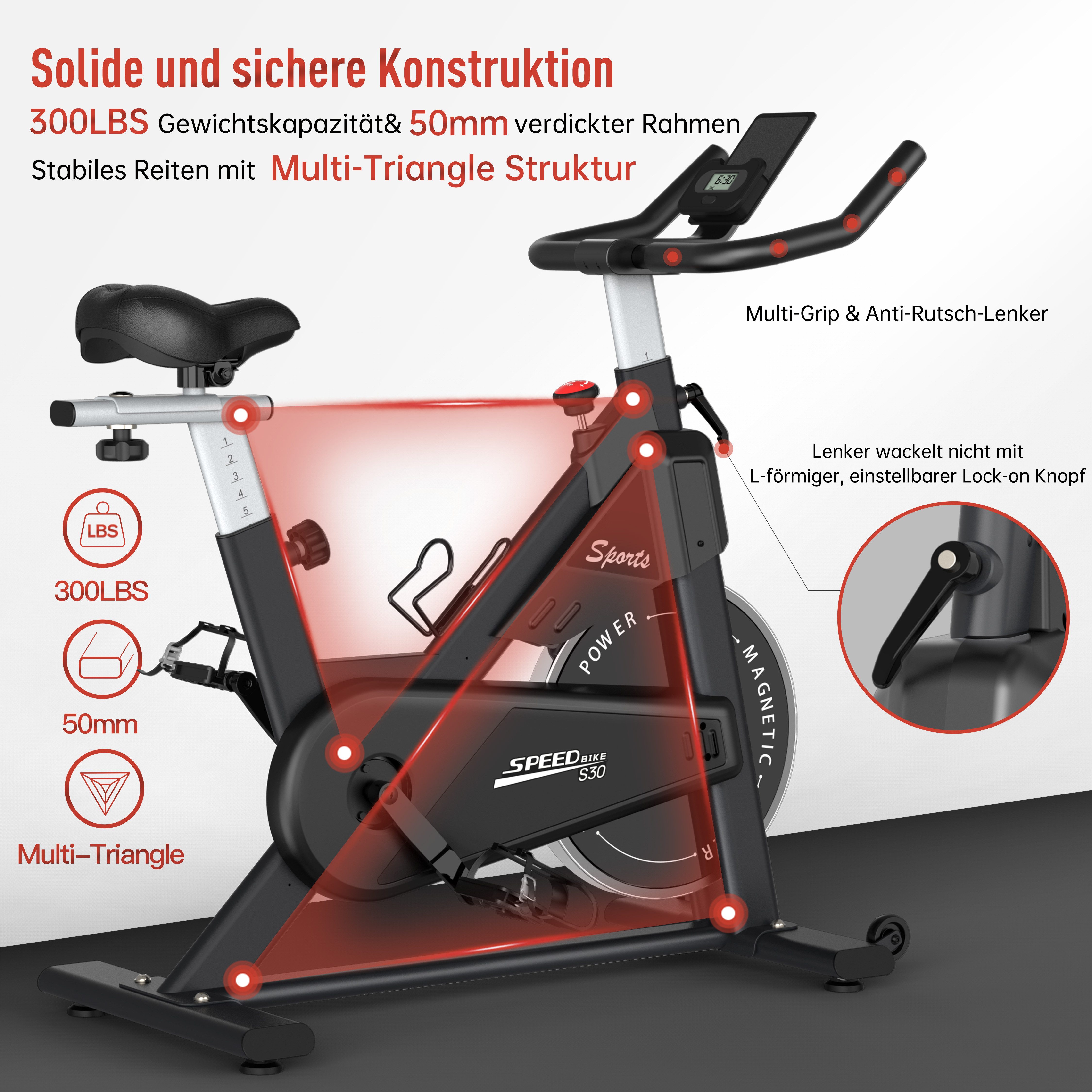 PASYOU Speedbike PASYOU Magnetisches Trainingsrad für zu Hause-Belastbarkeit 150 kg, Magnetischer Widerstand, LCD Monitor mit RPM, IPad-Halterung