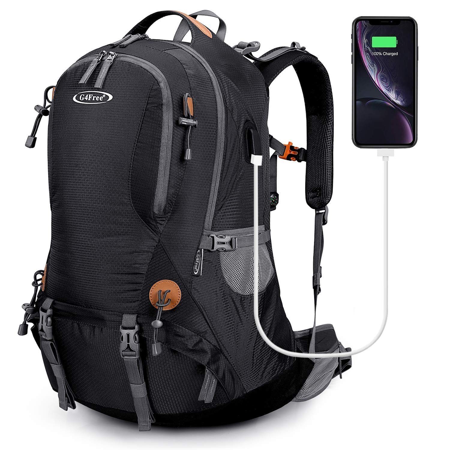 G4Free Trekkingrucksack, 50L Wanderrucksack, Wasserdicht Tagesrucksack Schwarz