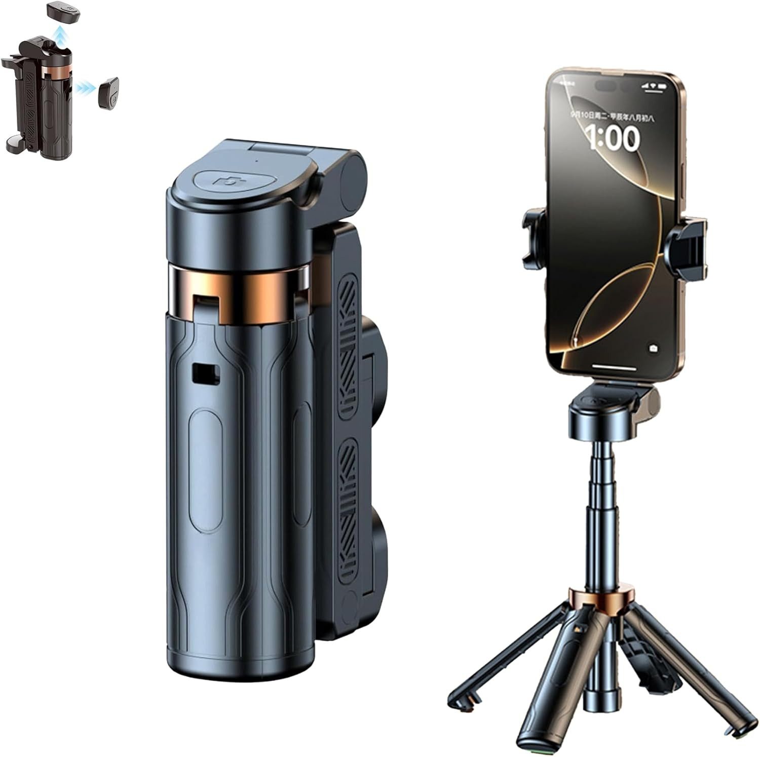 Fyrove Selfie-Stick 3-in-1 Bluetooth Selfie Stick Stativ mit Fernbedienung–360° drehbarer, Handyhalter, Mini- Stativ,für Reisen, Vlogs und Selfies