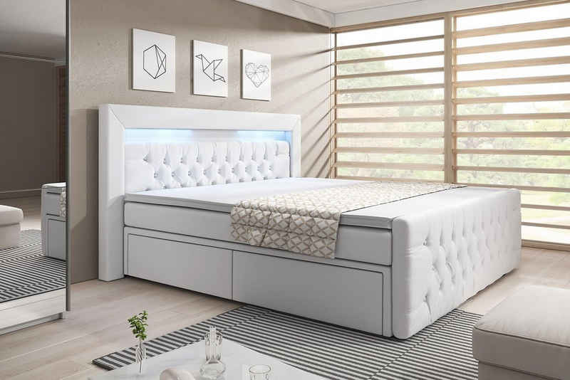 Baidani Boxspringbett Sera, mit LED und 4 Schubladen