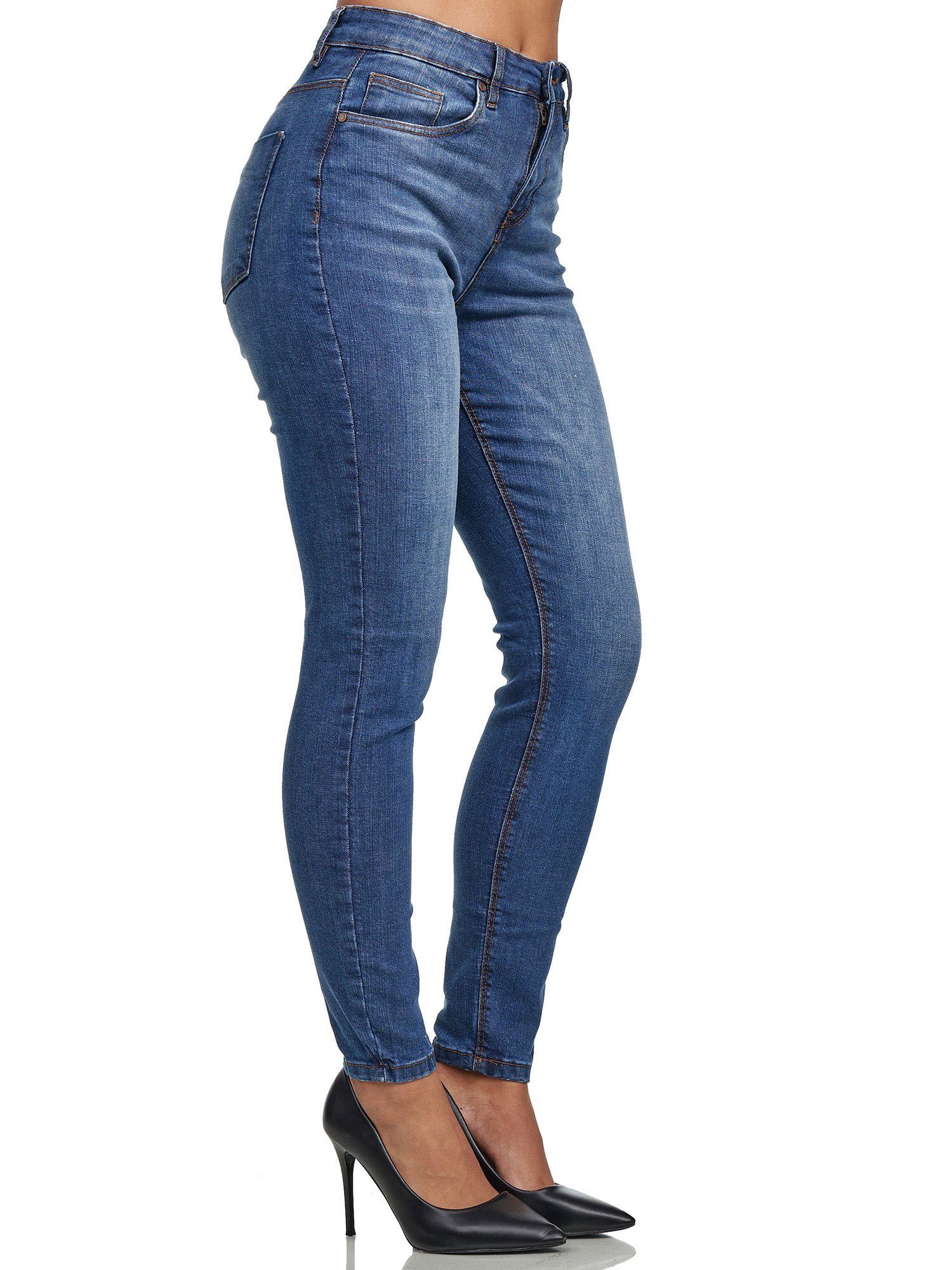 Damen Jeanshose F101 High-waist-Jeans Skinny Tazzio Fit blau