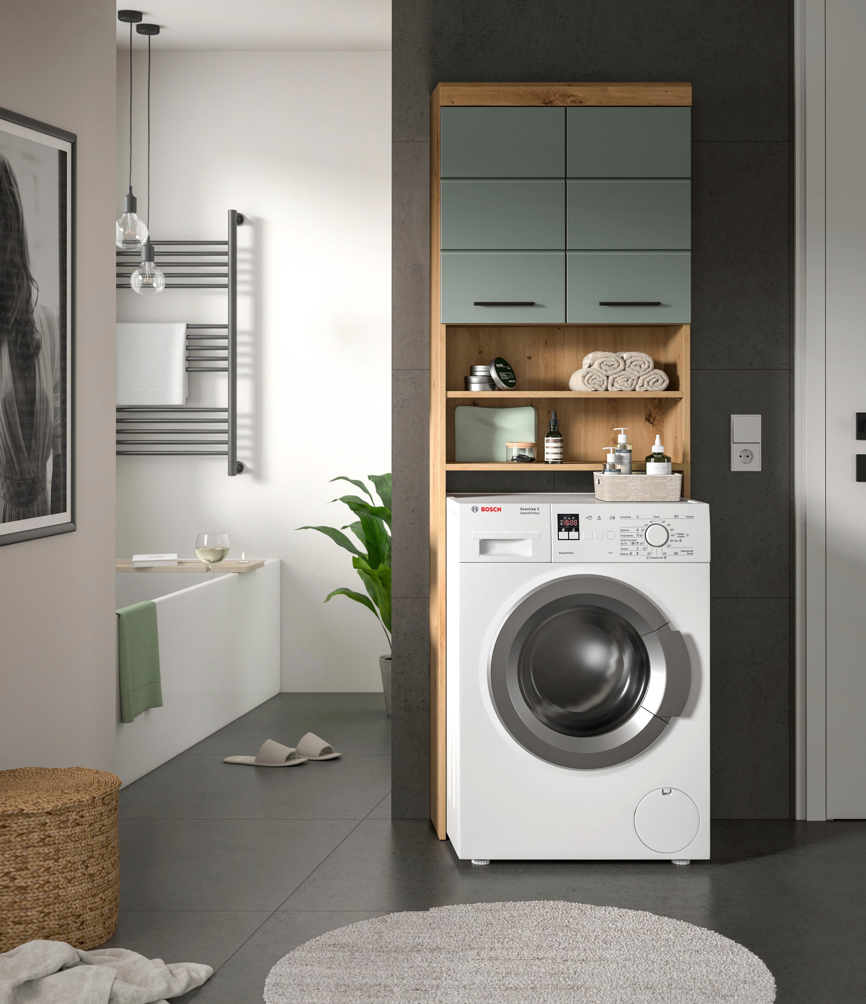 welltime Waschmaschinenumbauschrank SIENA, Breite 63cm, für Waschmaschine & Trockner, 2 Türen, MDF-Front (TOPSELLER) in verschiedenen Farben, Überbauschrank, Umbauschrank, Badschrank