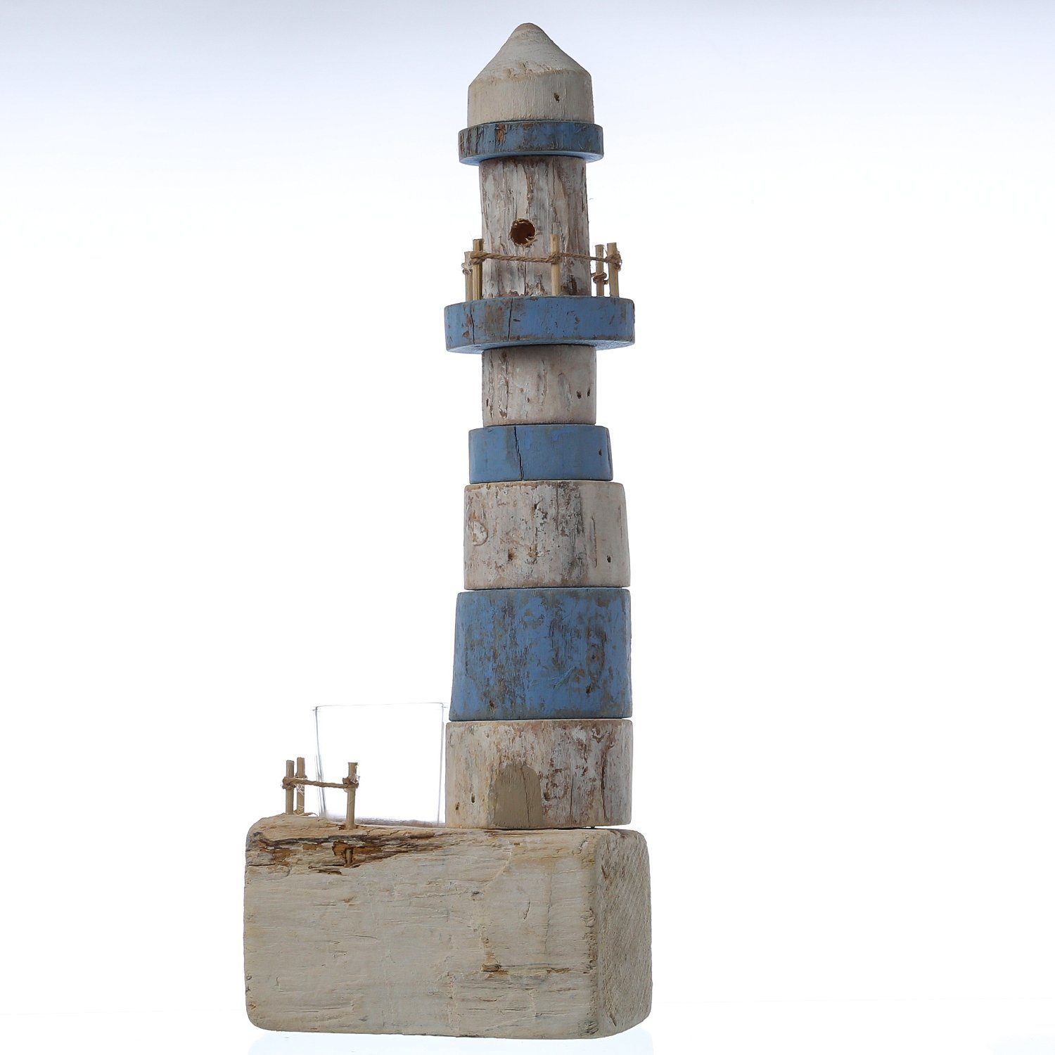 Maritim Holz Teelichthalter Teelichtglas Leuchtturm St) (1 Windlicht MARELIDA Teelichthalter 39,5cm