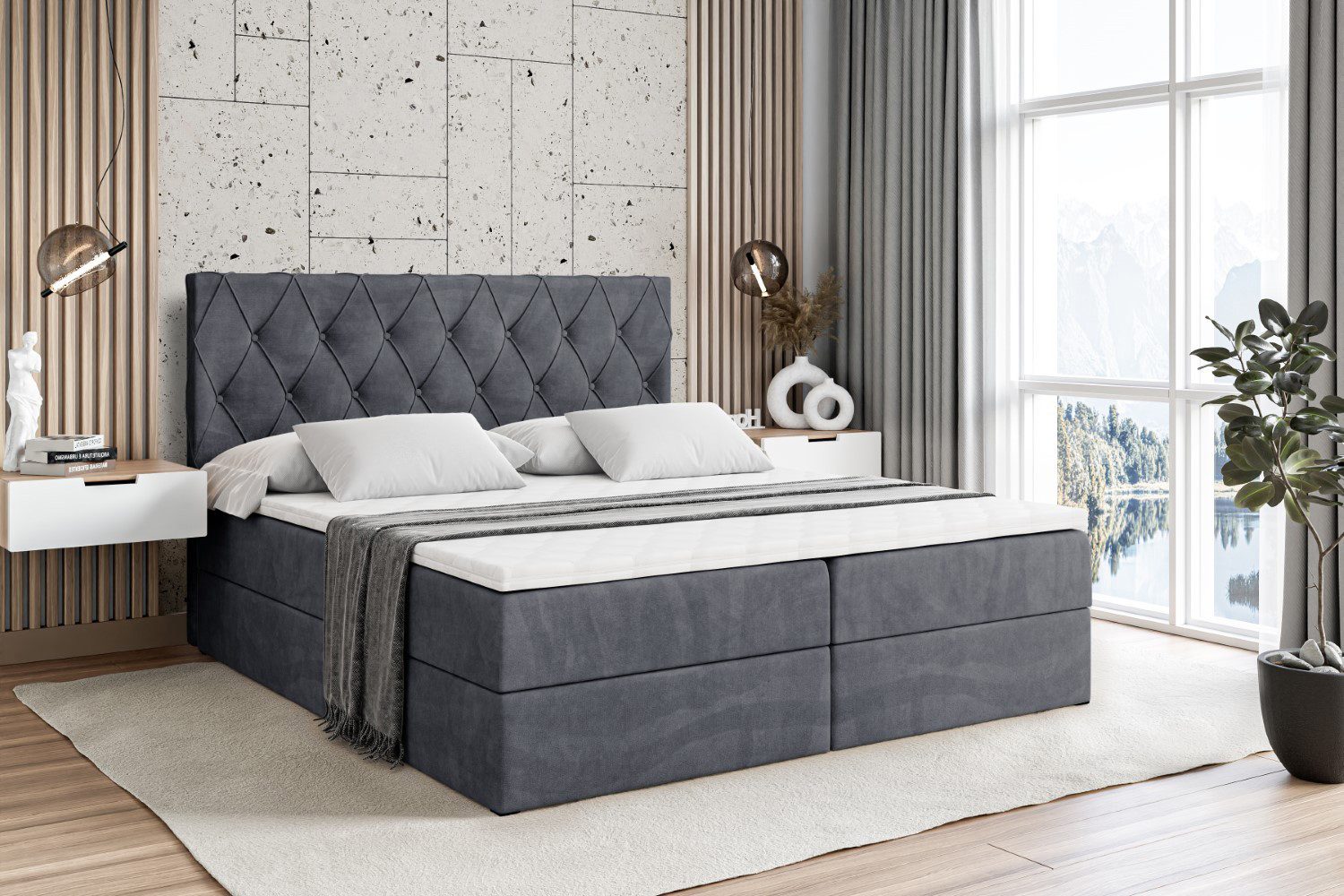 ALTDECOR Boxbett AMAY-BZ (mit Matratze Lattenrost Topper Polsterbett mit Bettkasten Doppelbett), H4 Multipocket / H3 Bonellfederung, Springboxbett Boxspringbett