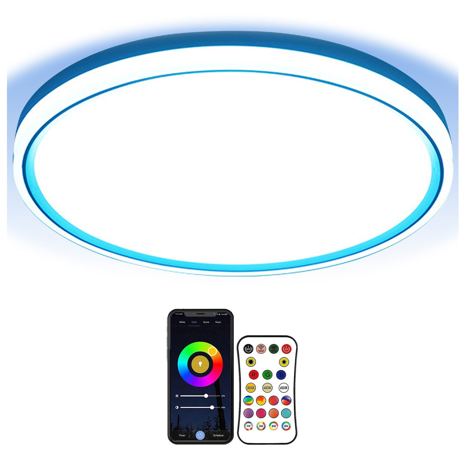 Qualra Tageslichtlampe LED Deckenlampe Dimmbar Fernbedienung 3000-6500K Musik-Synchronisation