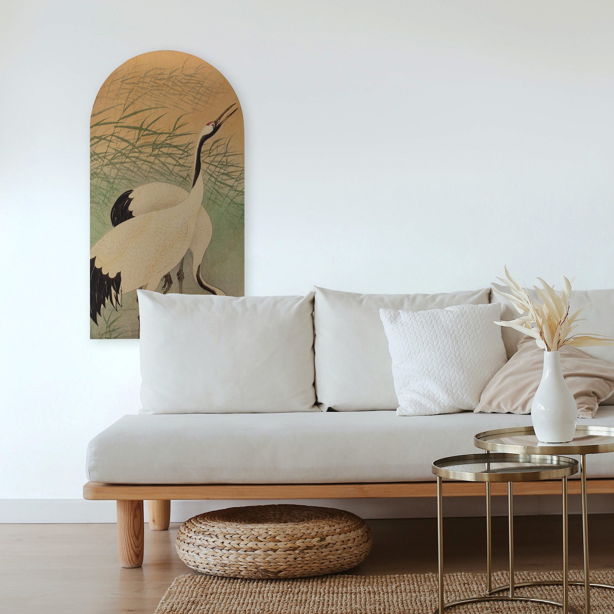 Art for the home Leinwandbild Kranich, Tiere (1 St), Bild in organischer Bogenform