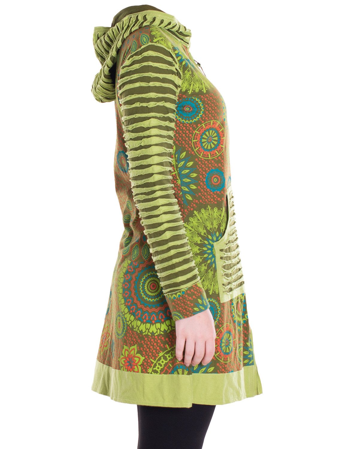 Vishes Kurzmantel Damen Mandala Blumen Jersey-Mantel Hippiemantel Kapuzenmantel Elfen, Hippie, Ethno Style