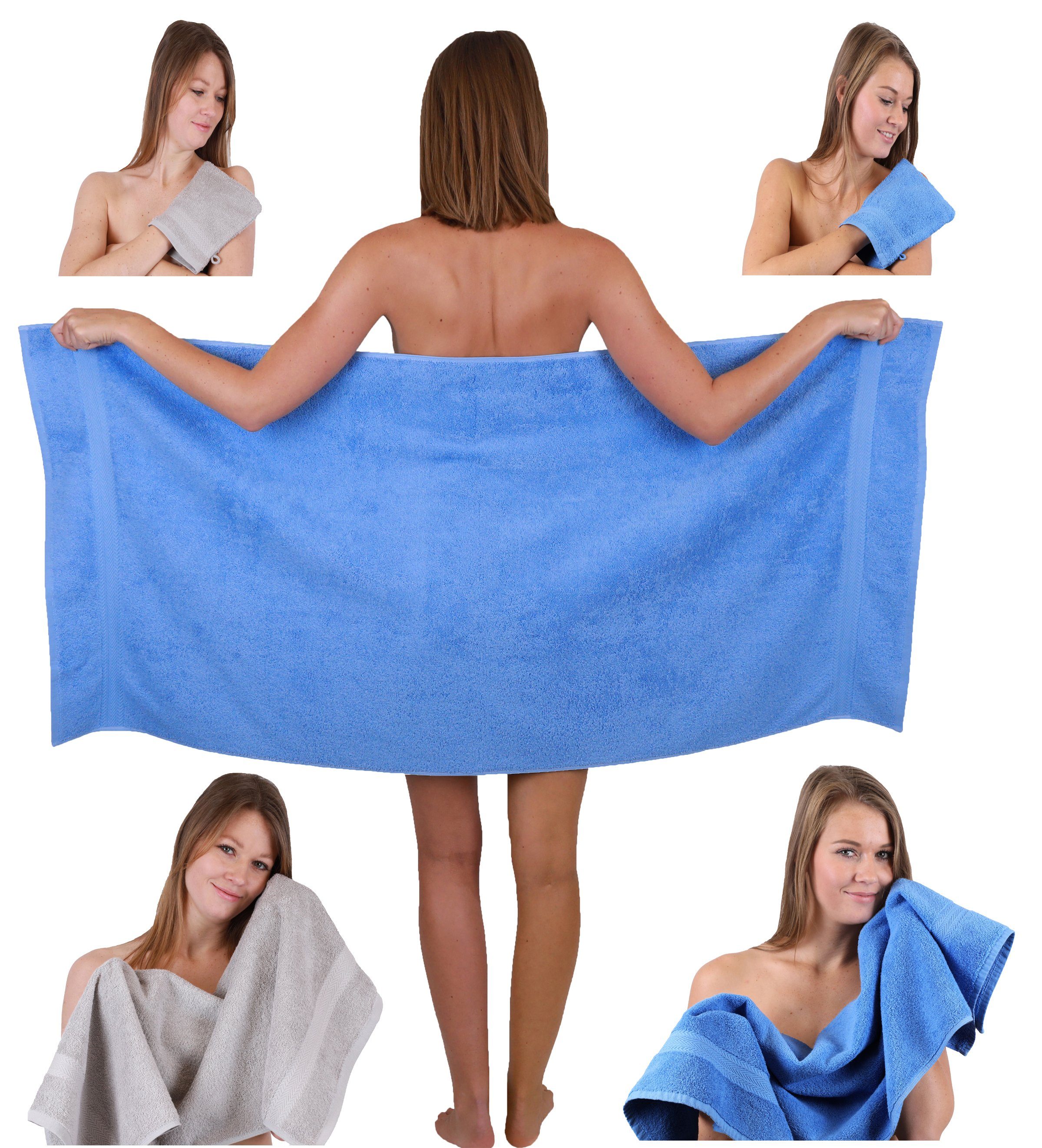 TLG. Handtuch 100% Handtuch Single Baumwolle Set 2 hellblau-silbergrau Waschhandschuhe, Set Pack 5 1 Handtücher 100% Baumwolle Betz Duschtuch 2