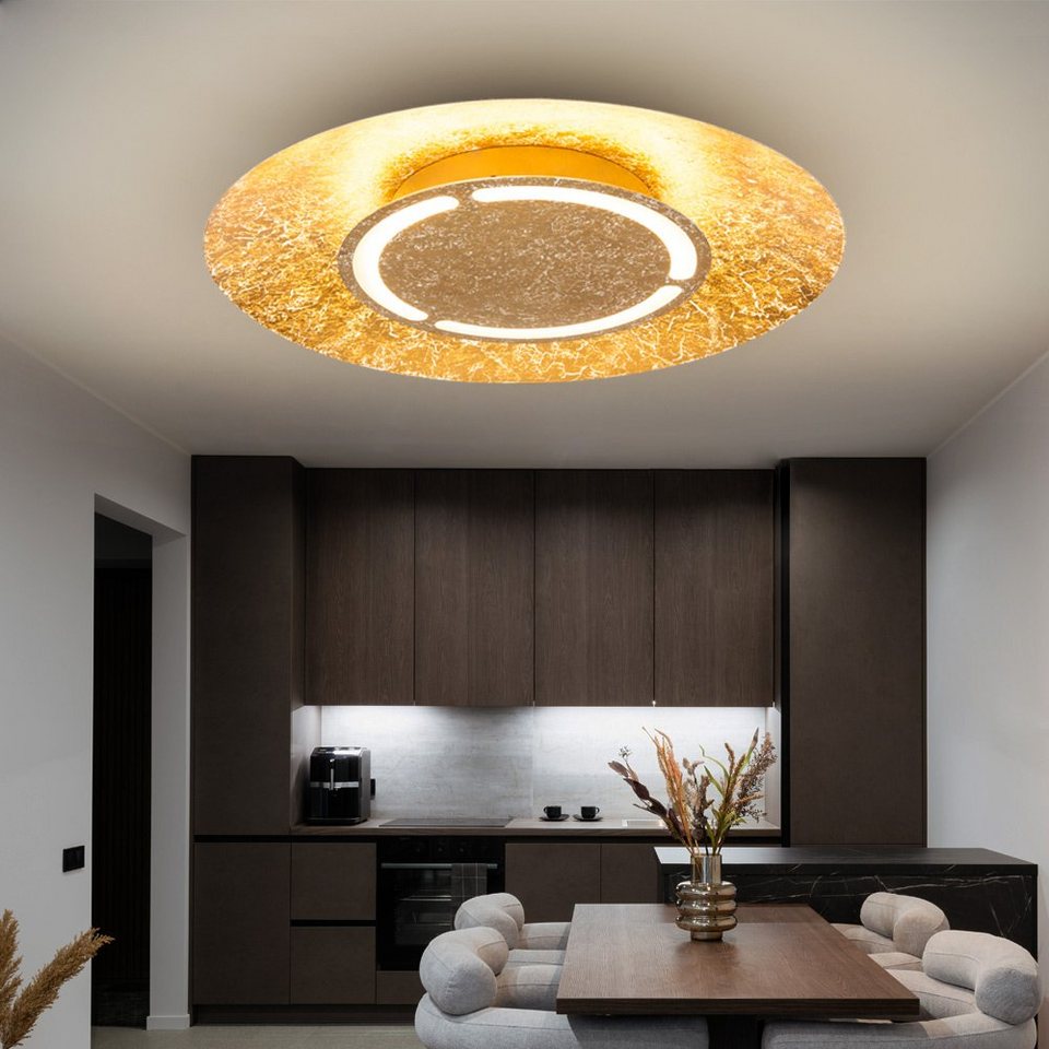 Globo LED Deckenleuchte, LED-Leuchtmittel fest verbaut, Warmweiß,  Deckenleuchte gold weiß patiniert Design Deckenlampe