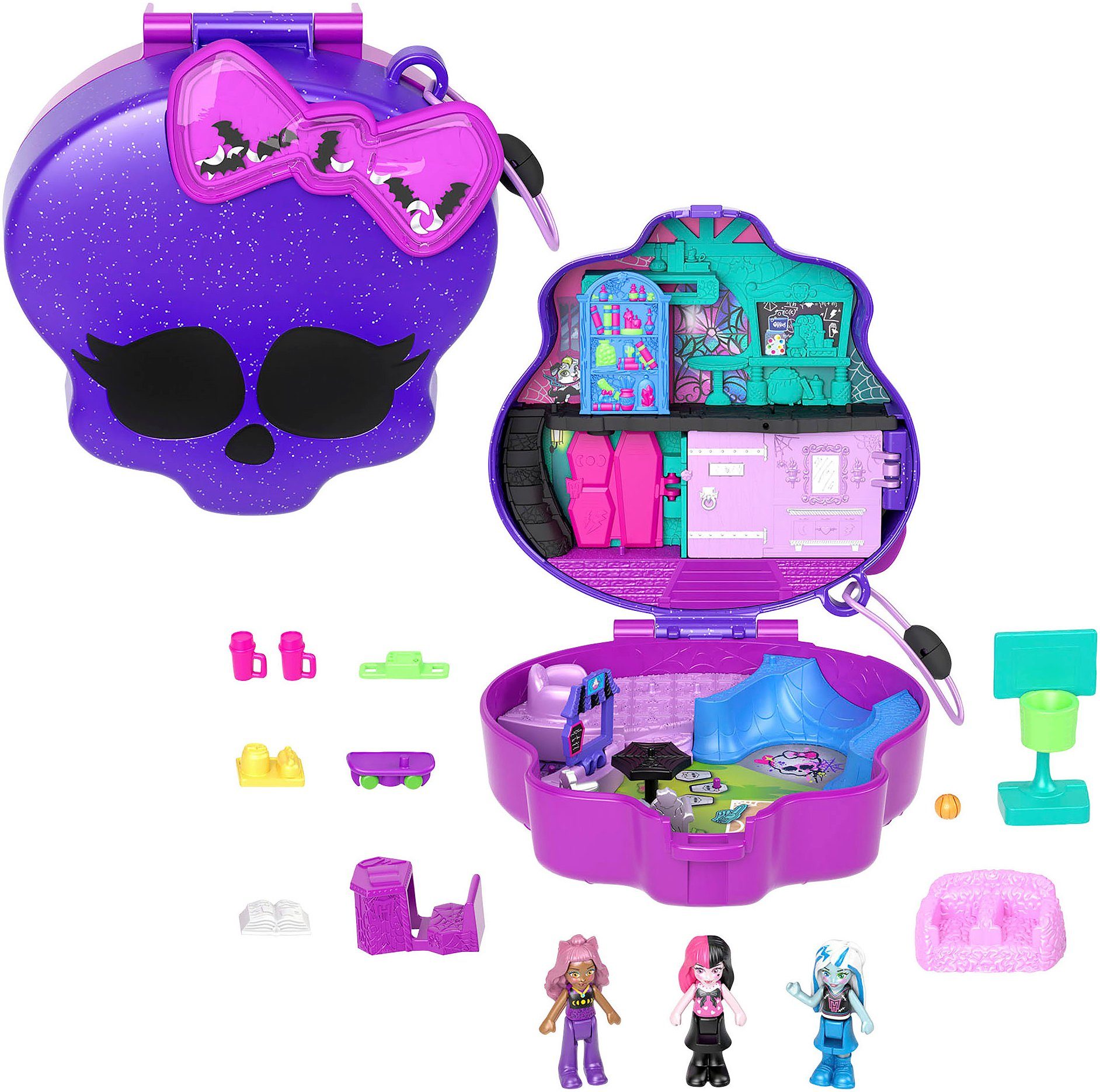 Polly Pocket Spielwelt Monster High Schatulle, mit 3 kleinen Puppen