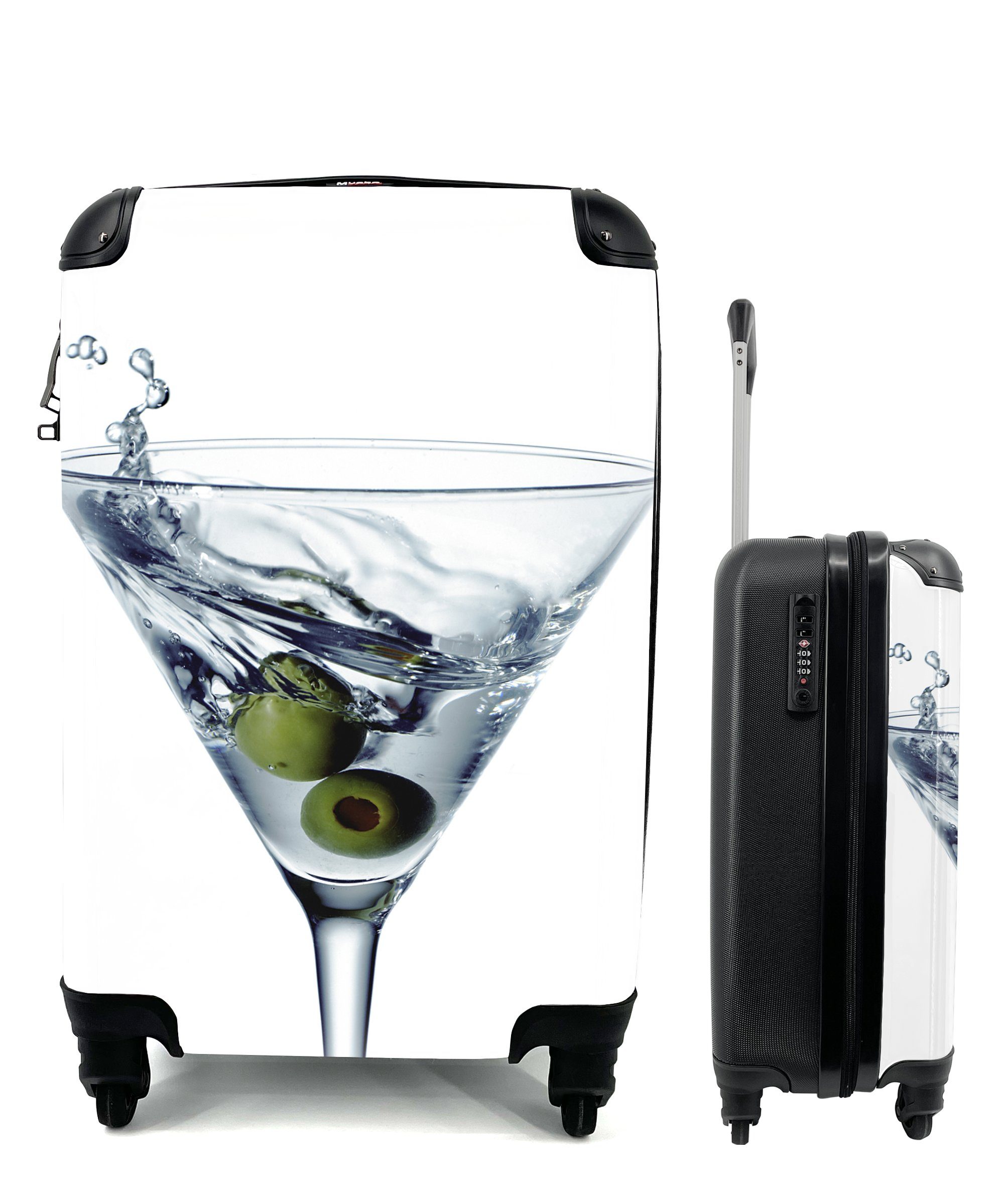 MuchoWow Handgepäckkoffer Leckerer Martini mit zwei Oliven, 4 Rollen, Reisetasche mit rollen, Handgepäck für Ferien, Trolley, Reisekoffer