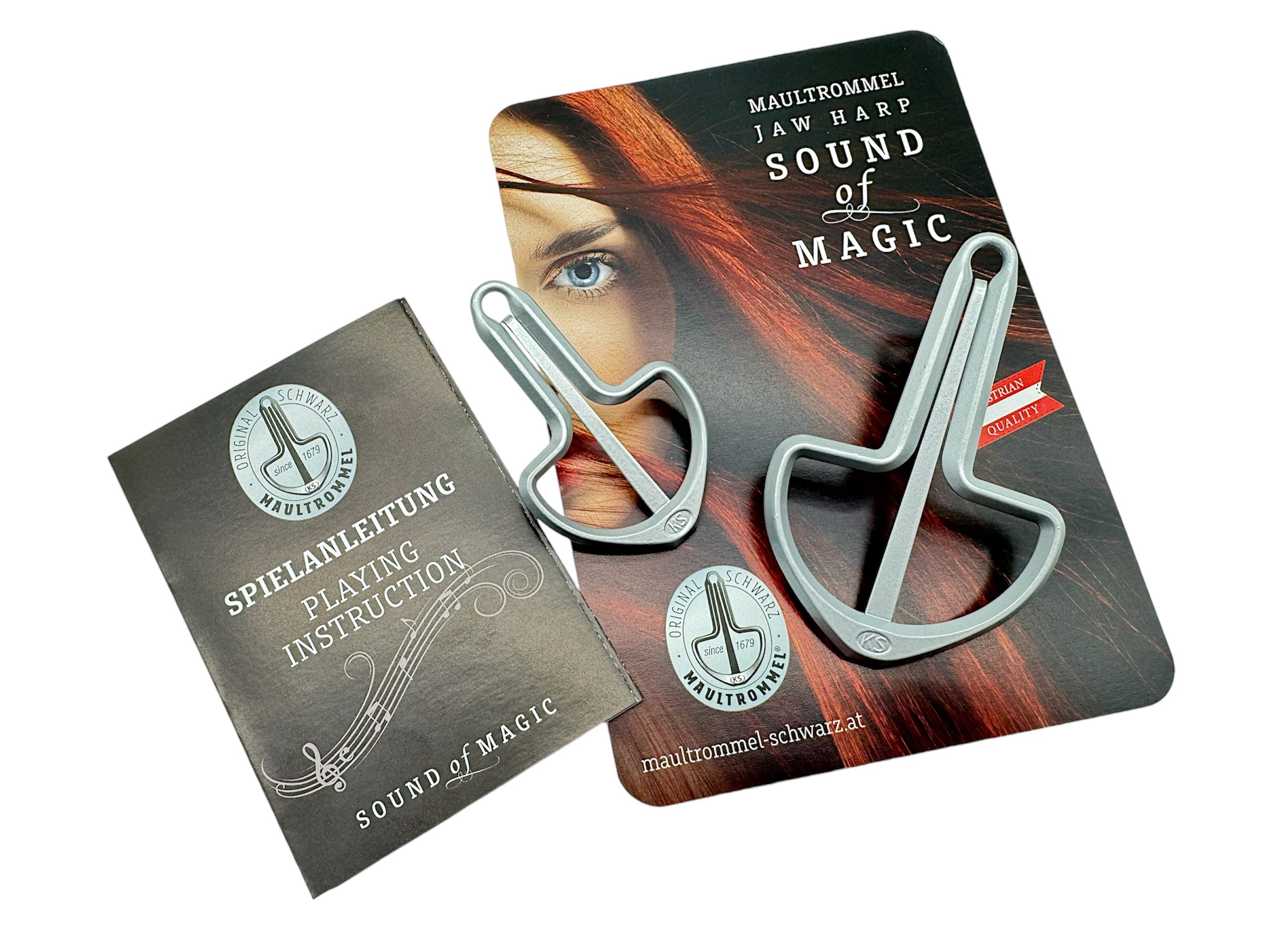 Schwarz Trommel Maultrommel Schwarz Österreich Duo Set mit Anleitung,Nr. 6 und 12, Jaw Harp Silber
