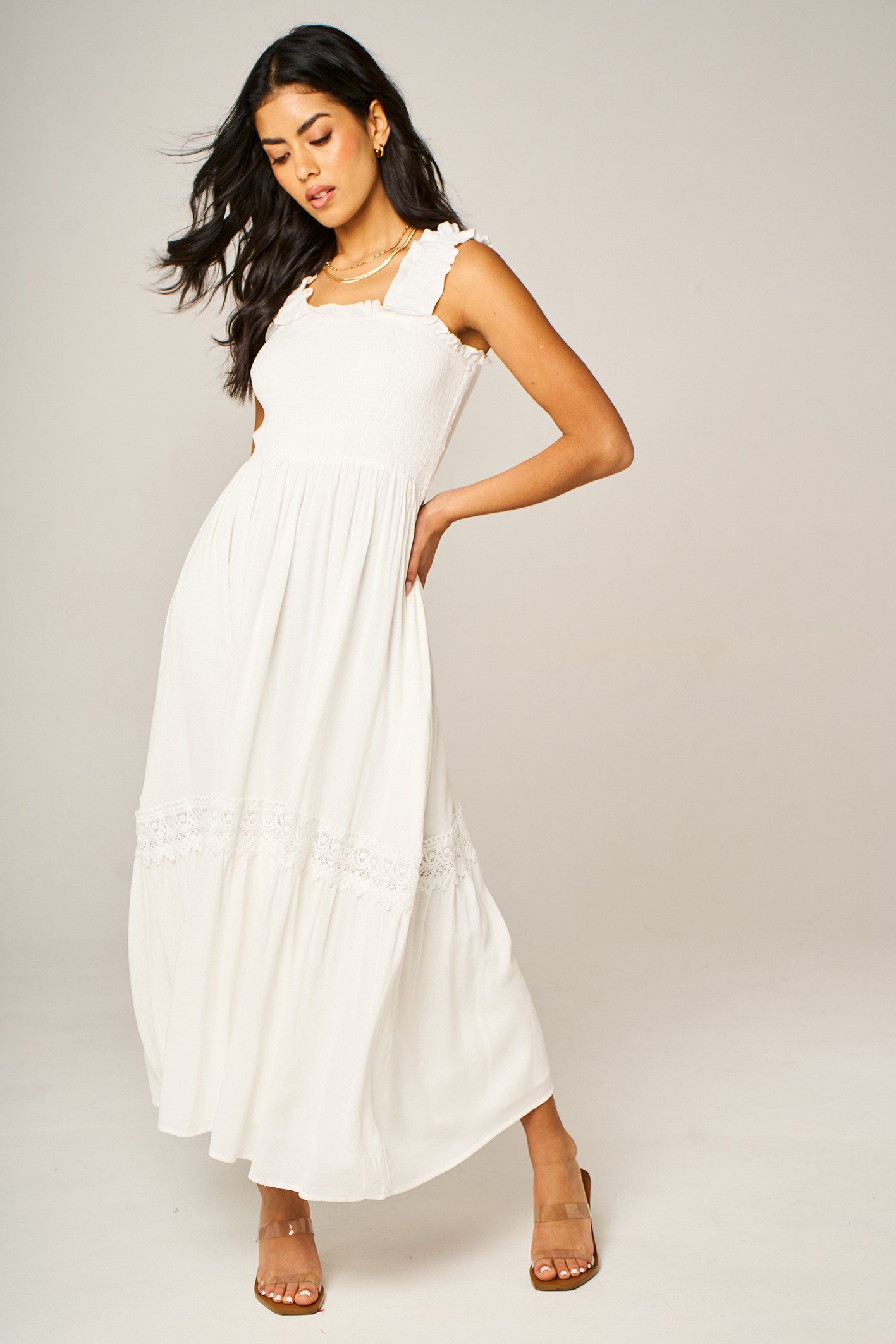 FS Collection Trägerkleid Damen Trägerkleid Maxikleid Sommerkleid Freizeitkleid mit Spitze (XS (EU:36 / UK:8) · S (EU:38 / UK:10) · M (EU:40 / UK:12) · L (EU:42 / UK:14) · XL (EU:44 / UK:16)