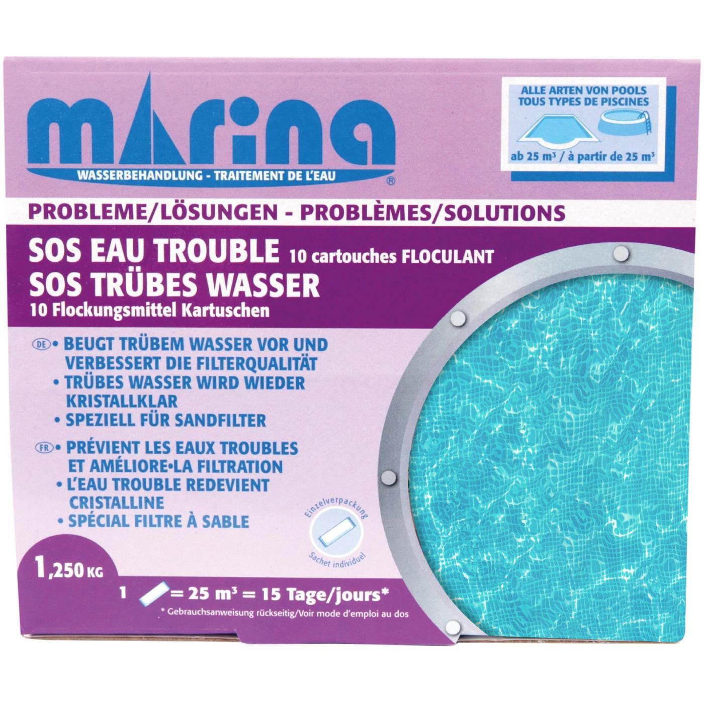 Marina Poolpflege SOS Trübes Wasser 10x125g, 10 Flockungsmittel Kartuschen - Schockbehandlung ohne Chlor