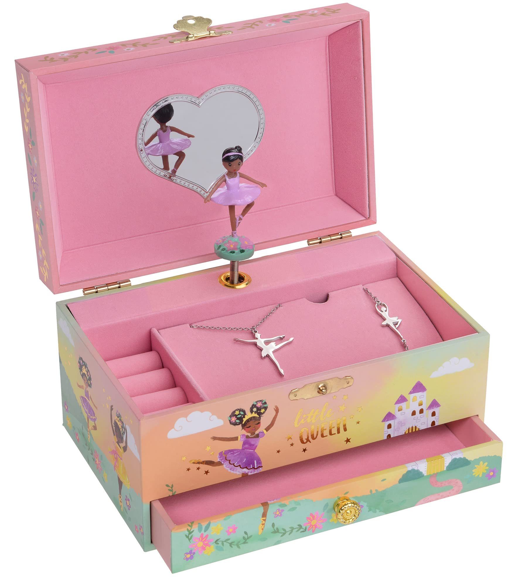 Jewelkeeper Schmuckkasten Spieluhr Schmuckkästchen Drehender Rosa Figur, Mit Mädchen Kleine Königinedelstahl Für