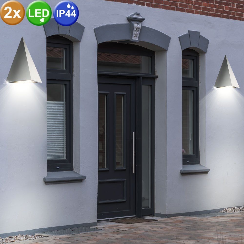 etc-shop Außen-Wandleuchte, LED-Leuchtmittel fest verbaut, Warmweiß, 2er Set LED Wand Leuchten Edelstahl Strahler Veranda Balkon