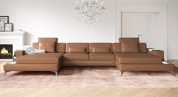 BULLHOFF Wohnlandschaft XXL Wohnlandschaft Leder Ecksofa Eckcouch U-Form Leder Designsofa LED Sofa Couch Grau »MÜNCHEN« von BULLHOFF