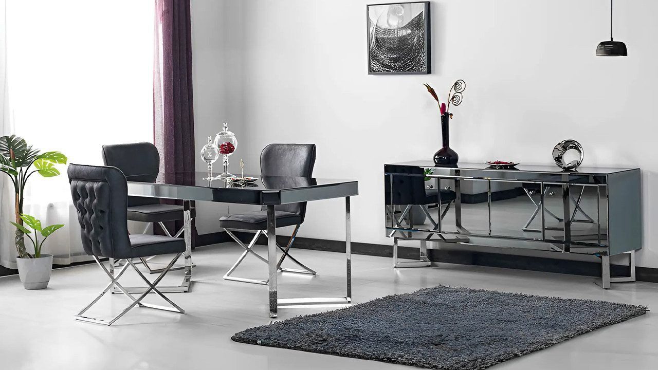 Xlmoebel Esszimmer-Set Grau Esstisch mit Stühlen und Sideboard in modernem Design, (6-St., Set Esszimmer 6tlg (Esstisch + 4xStühle + Sideboard), Hergestellt in Europa