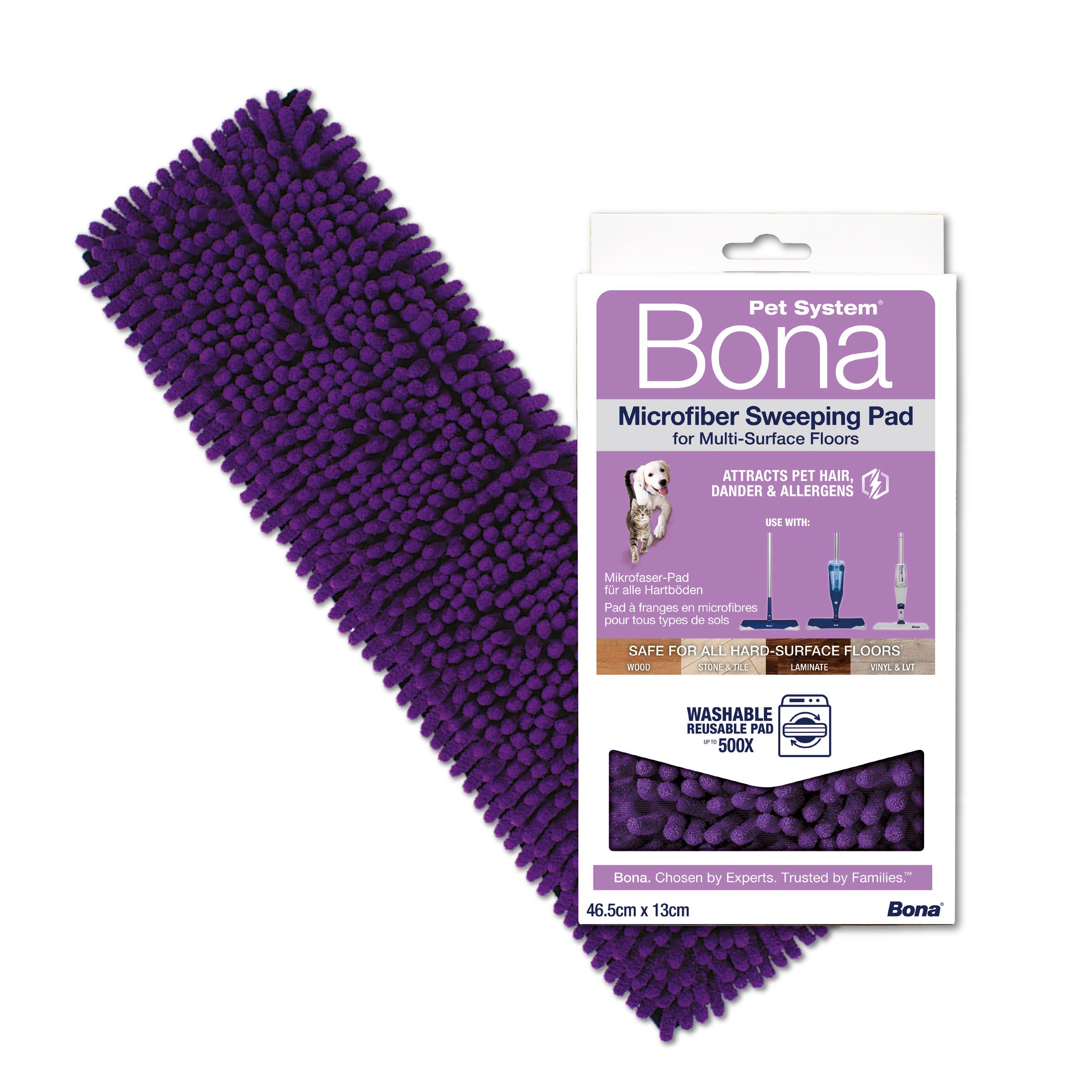 Bona Pet System Mikrofaser Pad, Mop Ersatzbezug für Haustierbesitzer Wischbezug (Sweeping-Pad, 14x25 cm, 1-tlg., Maschinenwaschbar, Befestigung mit Klettoberfläche an allen Bona Mopps)