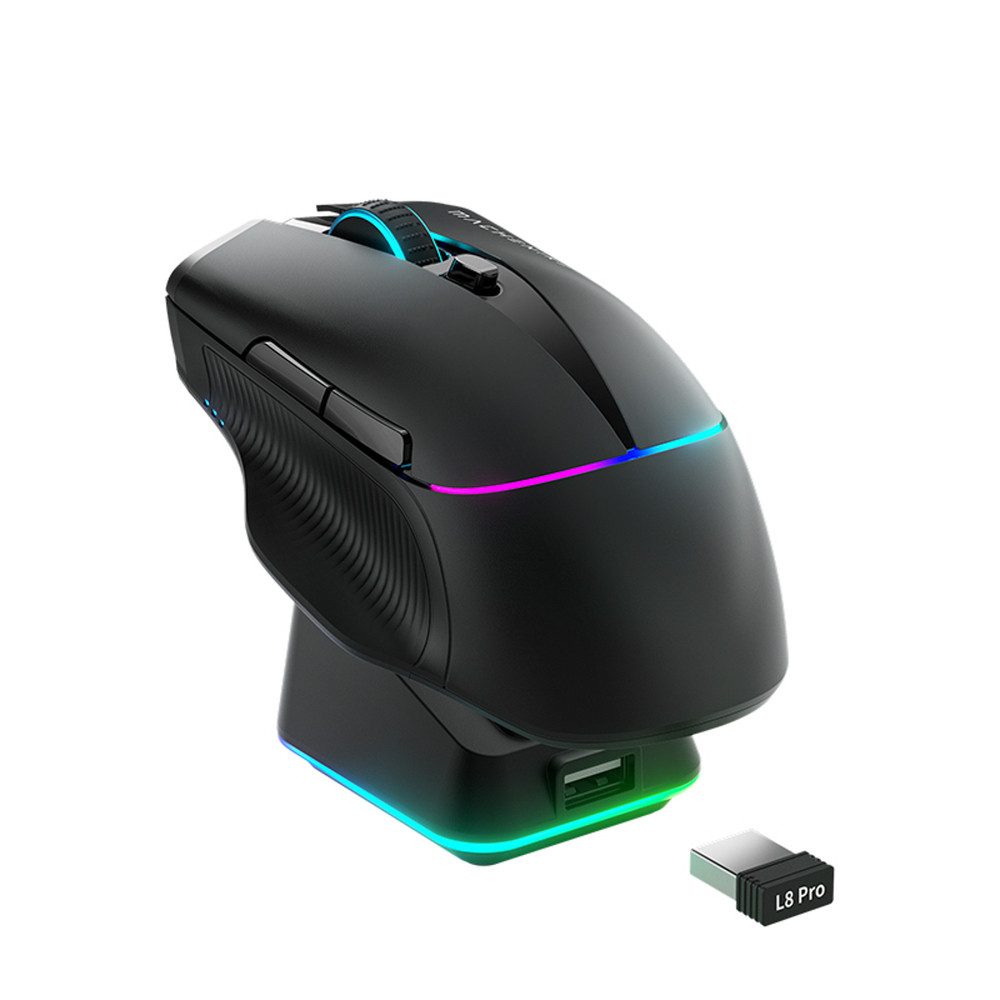 Machenike Funkmaus Computermaus Ladestation Gaming-Maus (Bluetooth, kabelgebunden, Funk, RGB-Beleuchtung, Ladestation, 7 Tasten, 85 Std. Akku)
