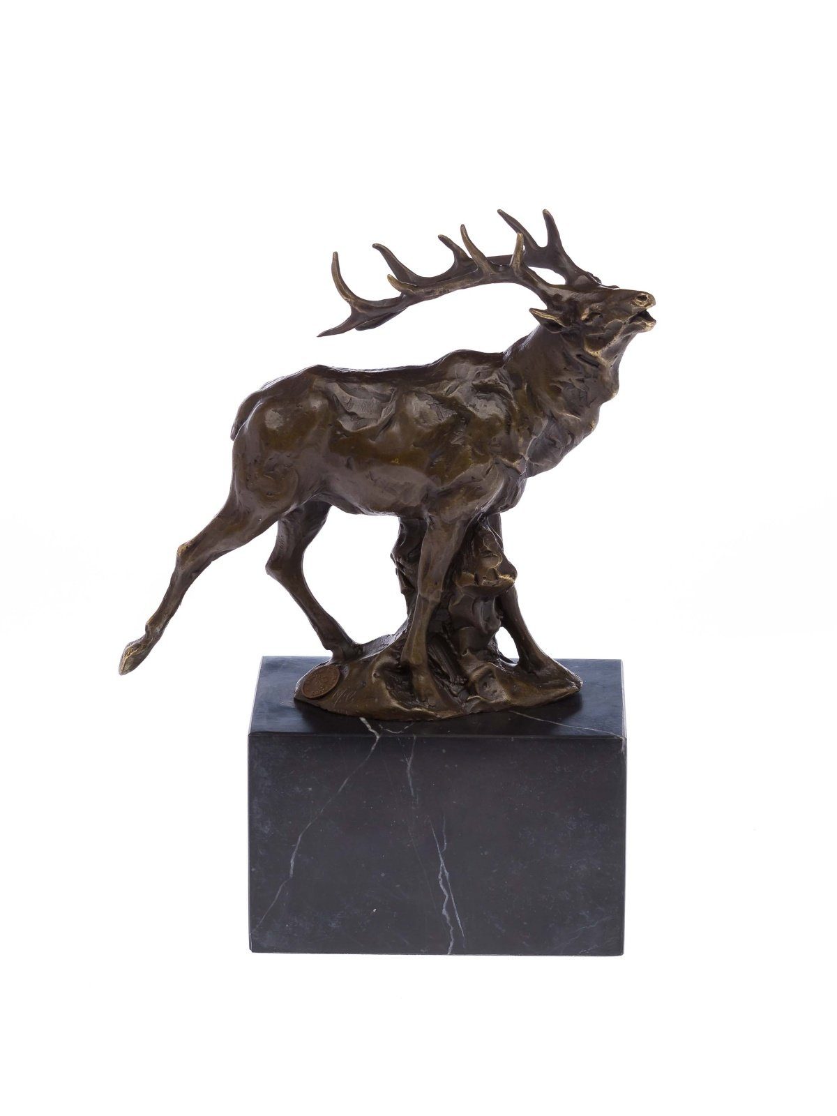sculp Figur Skulptur Jagd röhrender Bronzeskulptur Bronze Jäger Hirsch Skulptur Aubaho